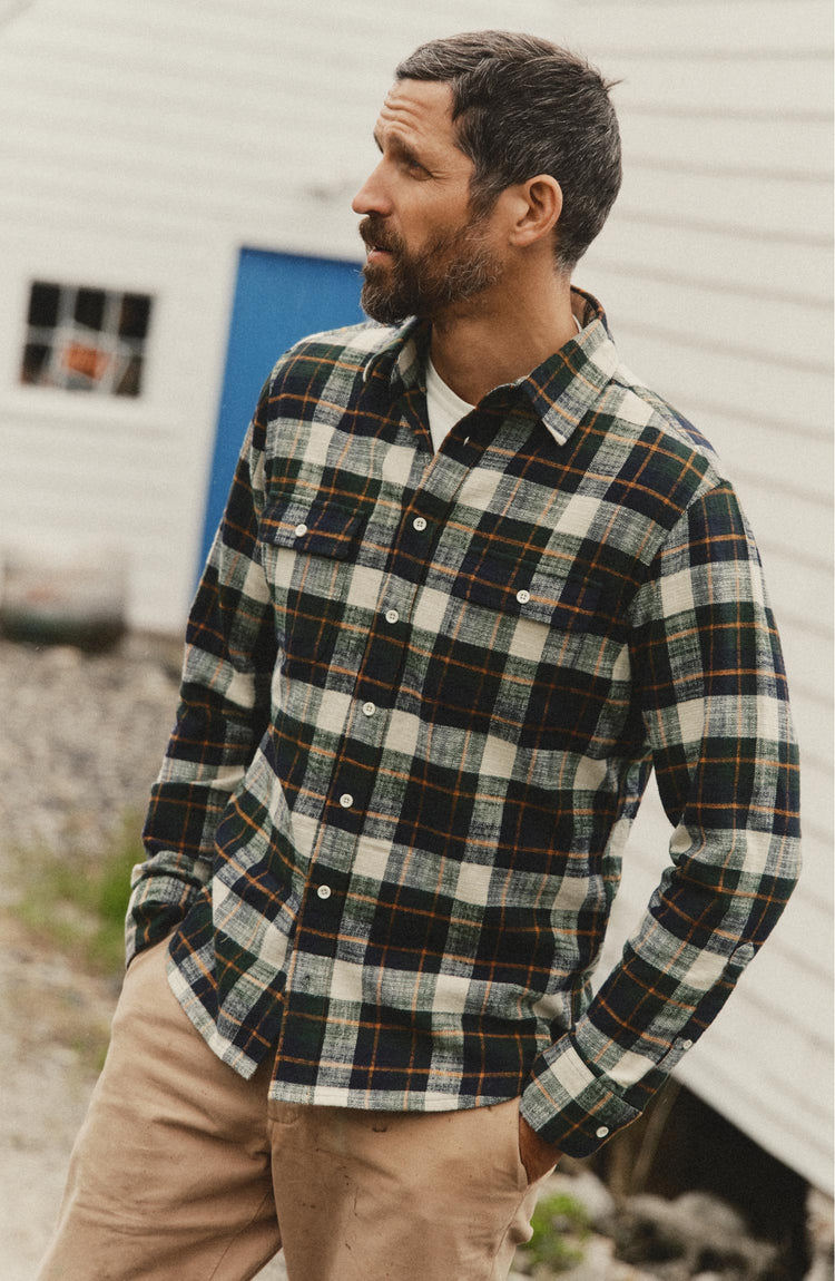 fit model posing in The Yosemite Shirt in Washington Plaid