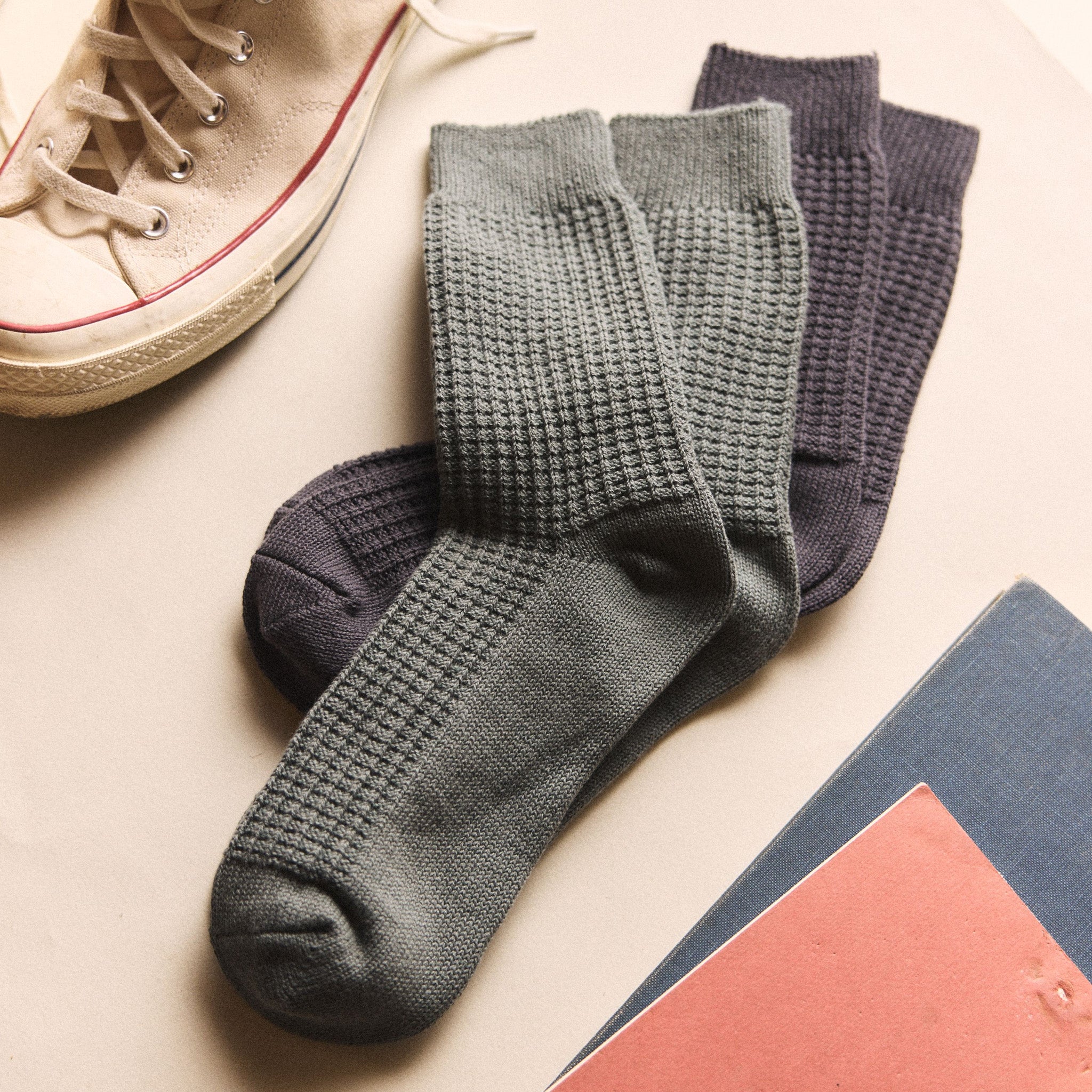 The Waffle Sock in Deep Sea and Asphalt, Accessories by Taylor Stitch