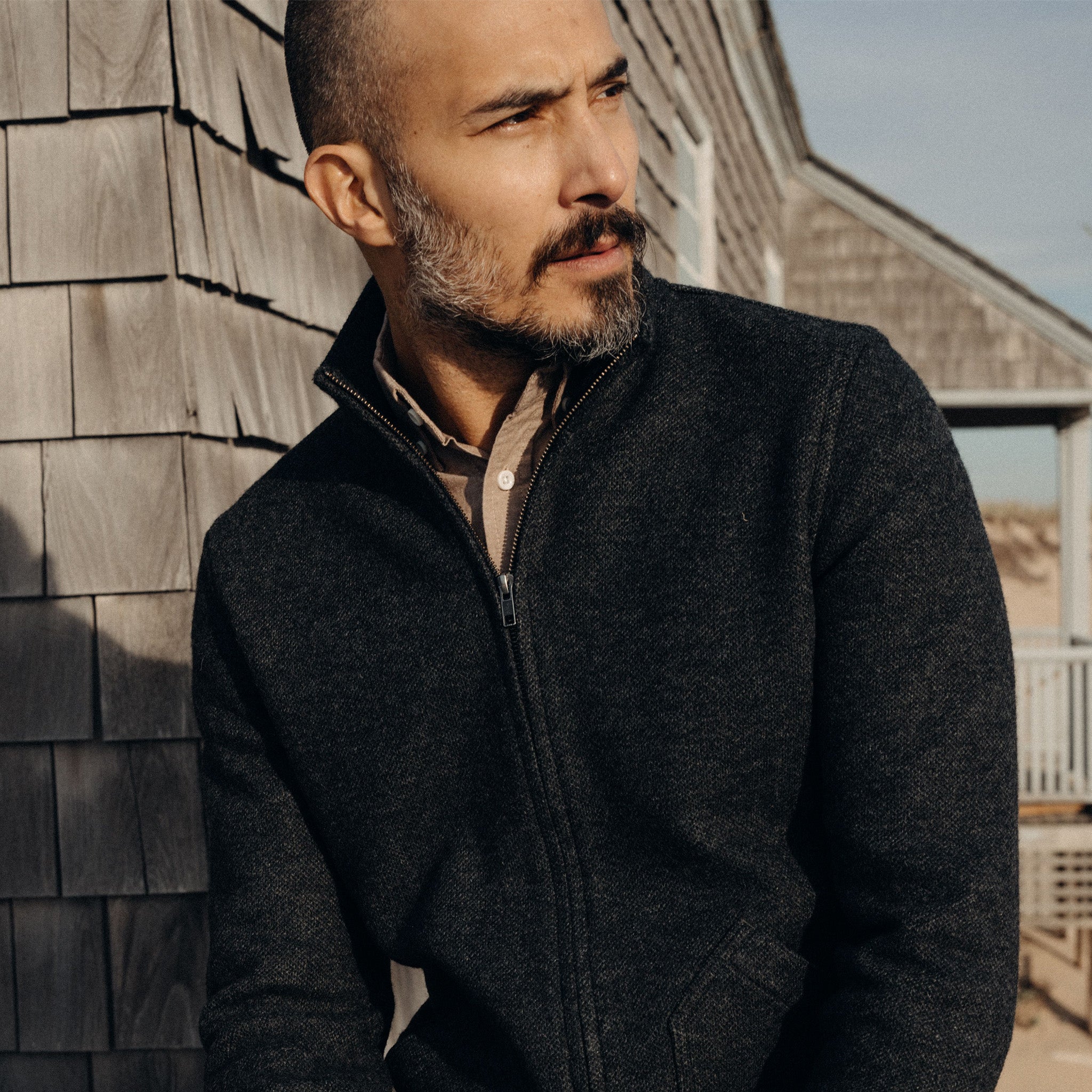 The Weekend Jacket in Charcoal Birdseye Wool: Alternate Image 1, Knits by Taylor Stitch