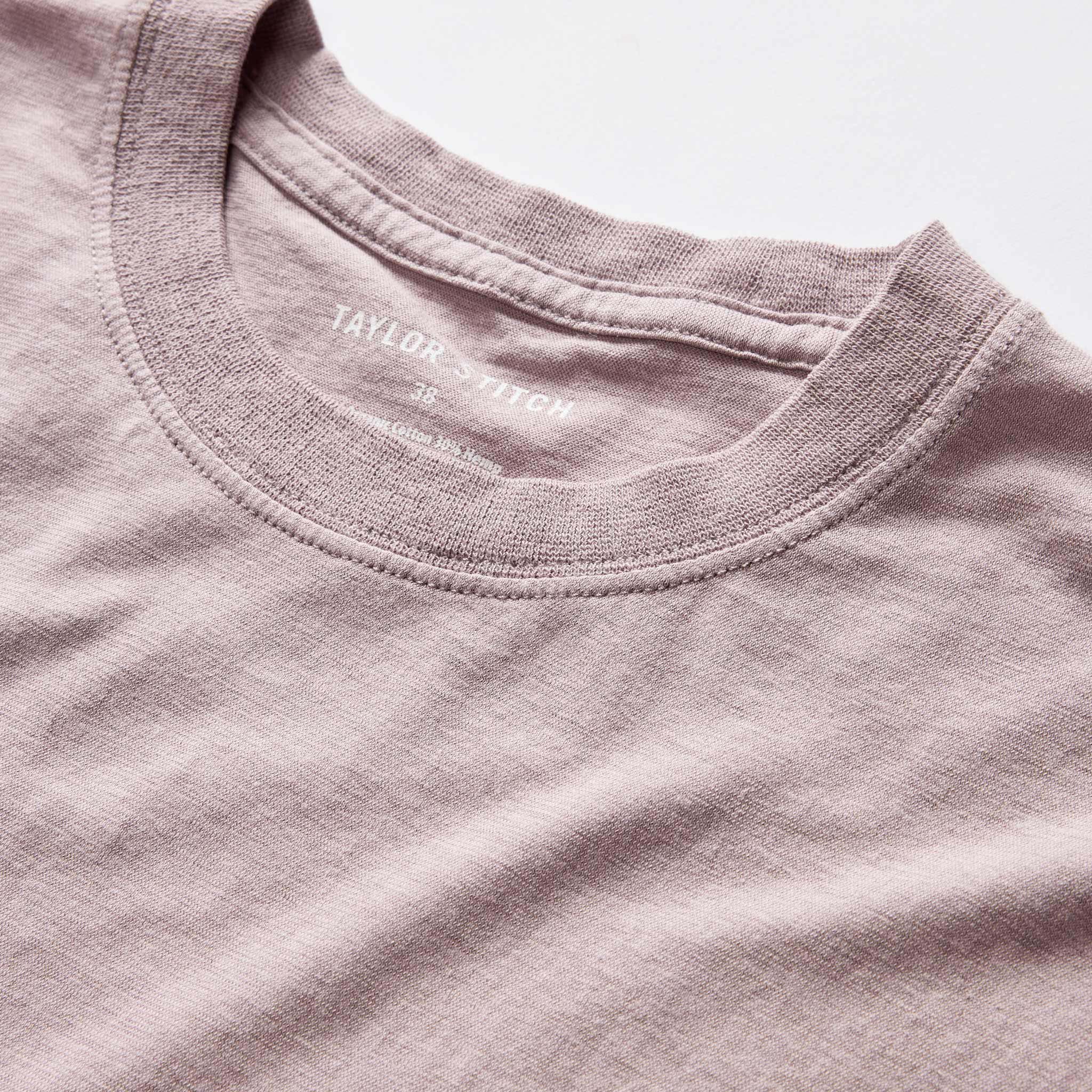 material shot of the collar on The Cotton Hemp Tee in Poppy Seed, Knits by Taylor Stitch