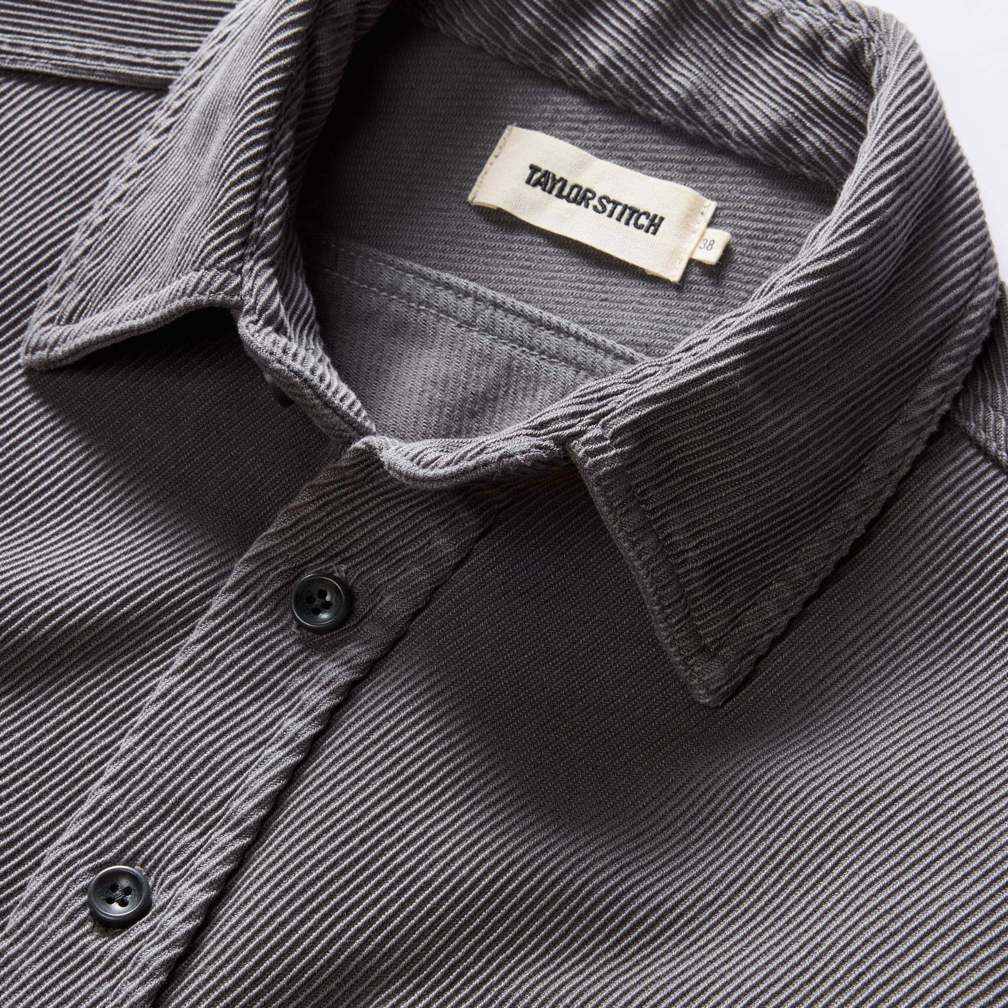 material shot of the collar on The Ledge Shirt in Shale Twill, Wovens by Taylor Stitch