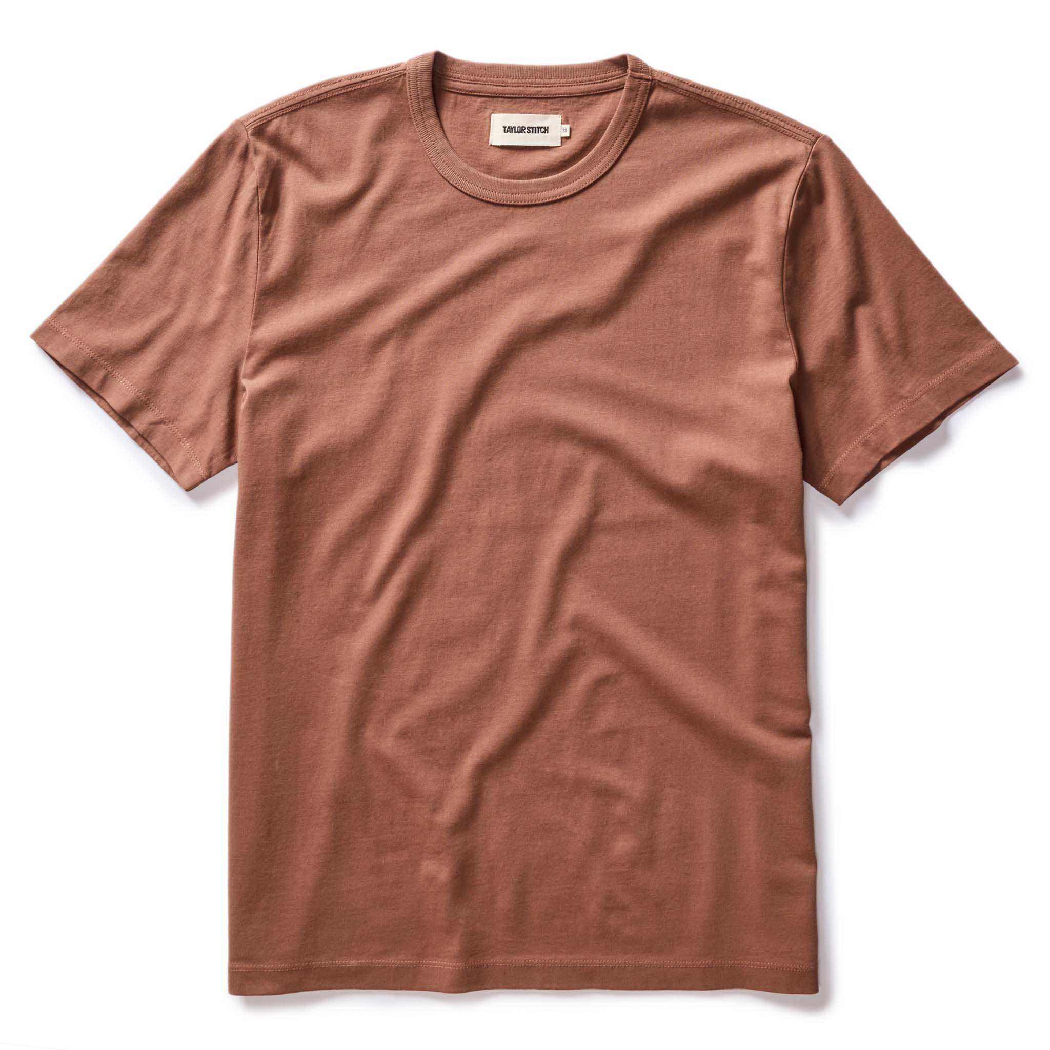 flatlay of The Organic Cotton Tee in Faded Brick, Knits by Taylor Stitch