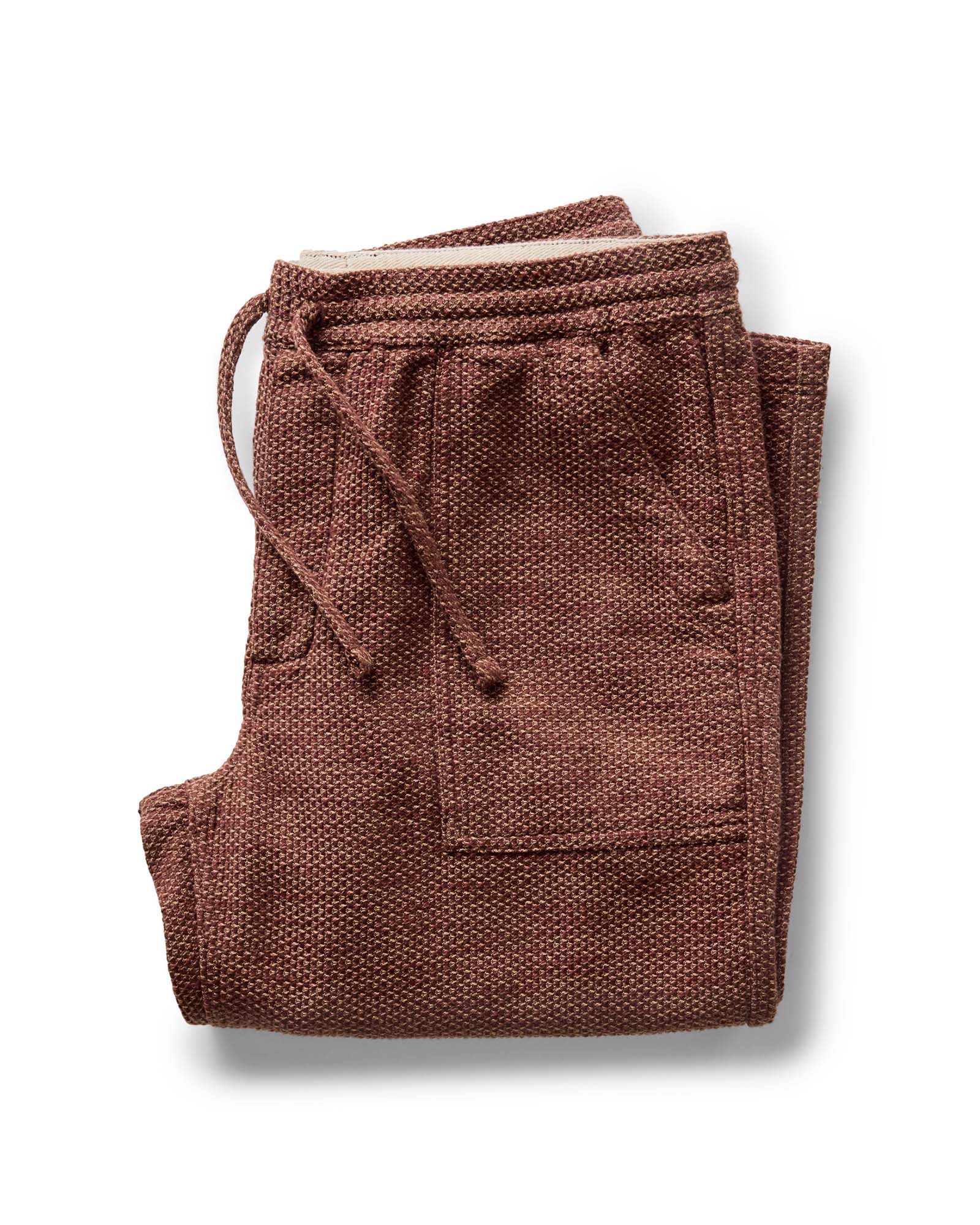 folded flatlay of The Breakwater Pant in Black Cherry Sashiko, Bottoms by Taylor Stitch