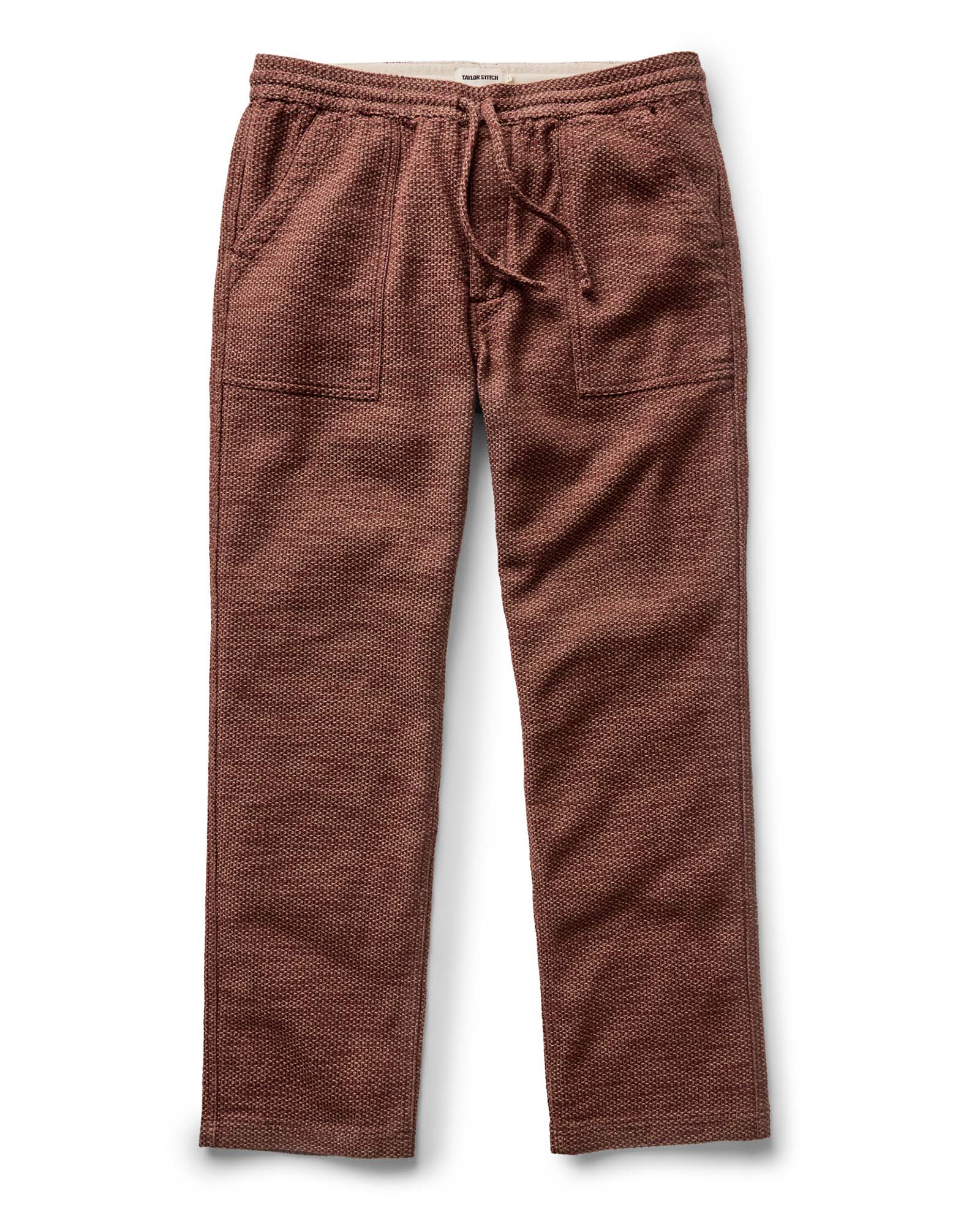 flatlay of The Breakwater Pant in Black Cherry Sashiko, Bottoms by Taylor Stitch