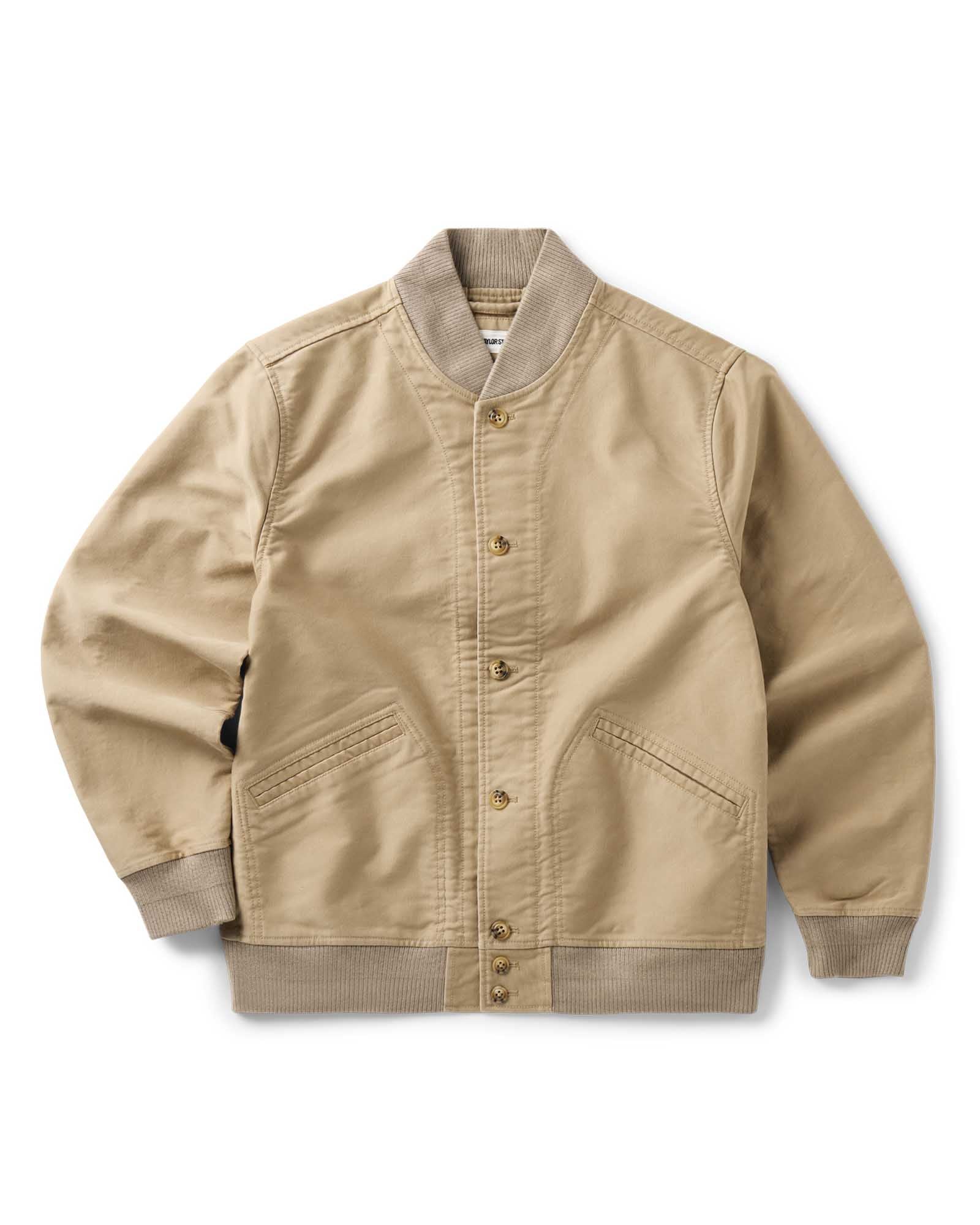 flatlay of The Clark Bomber in Khaki Bedford Cord, Outerwear by Taylor Stitch