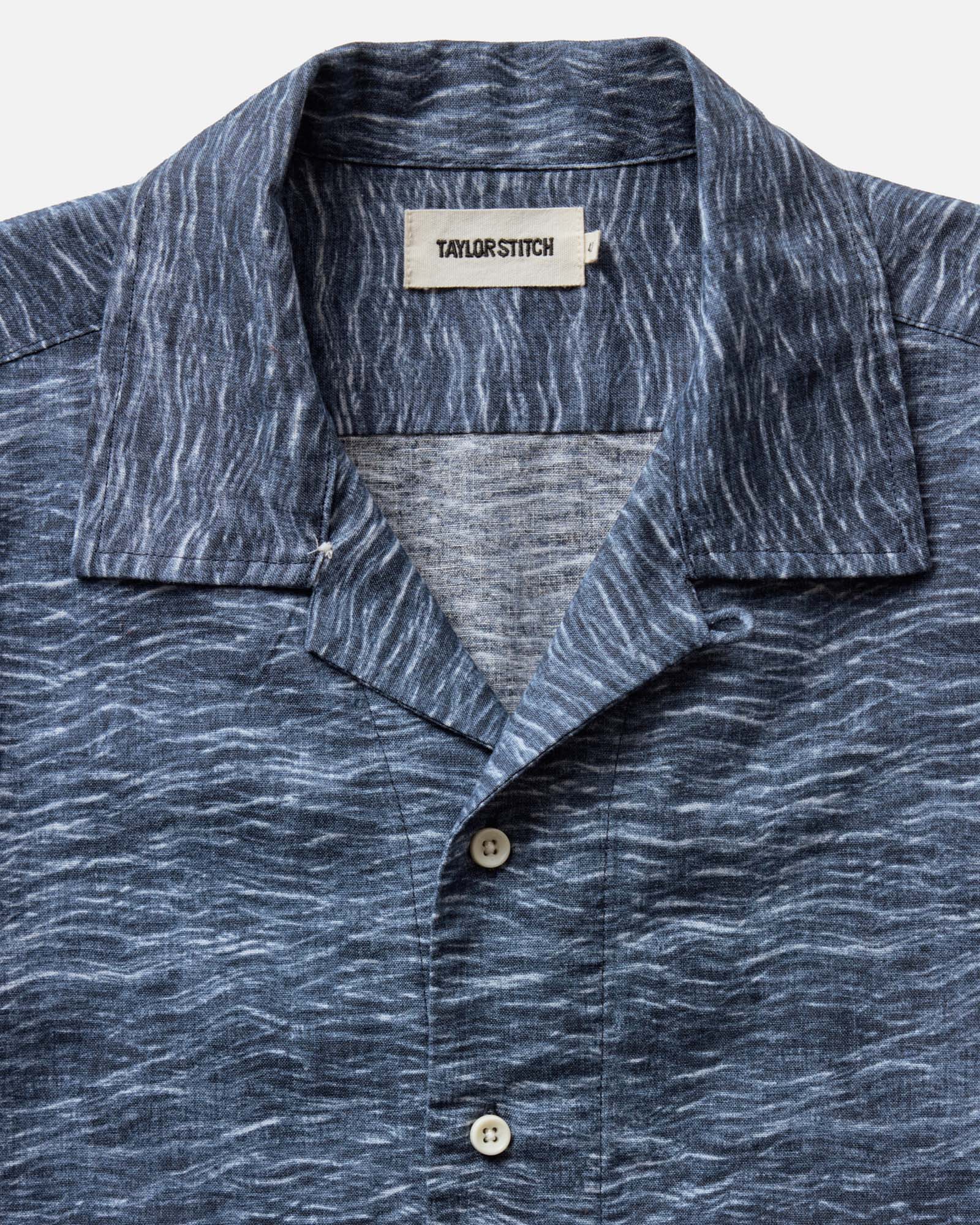 material shot of the collar on The Davis Shirt in High Seas, Wovens by Taylor Stitch