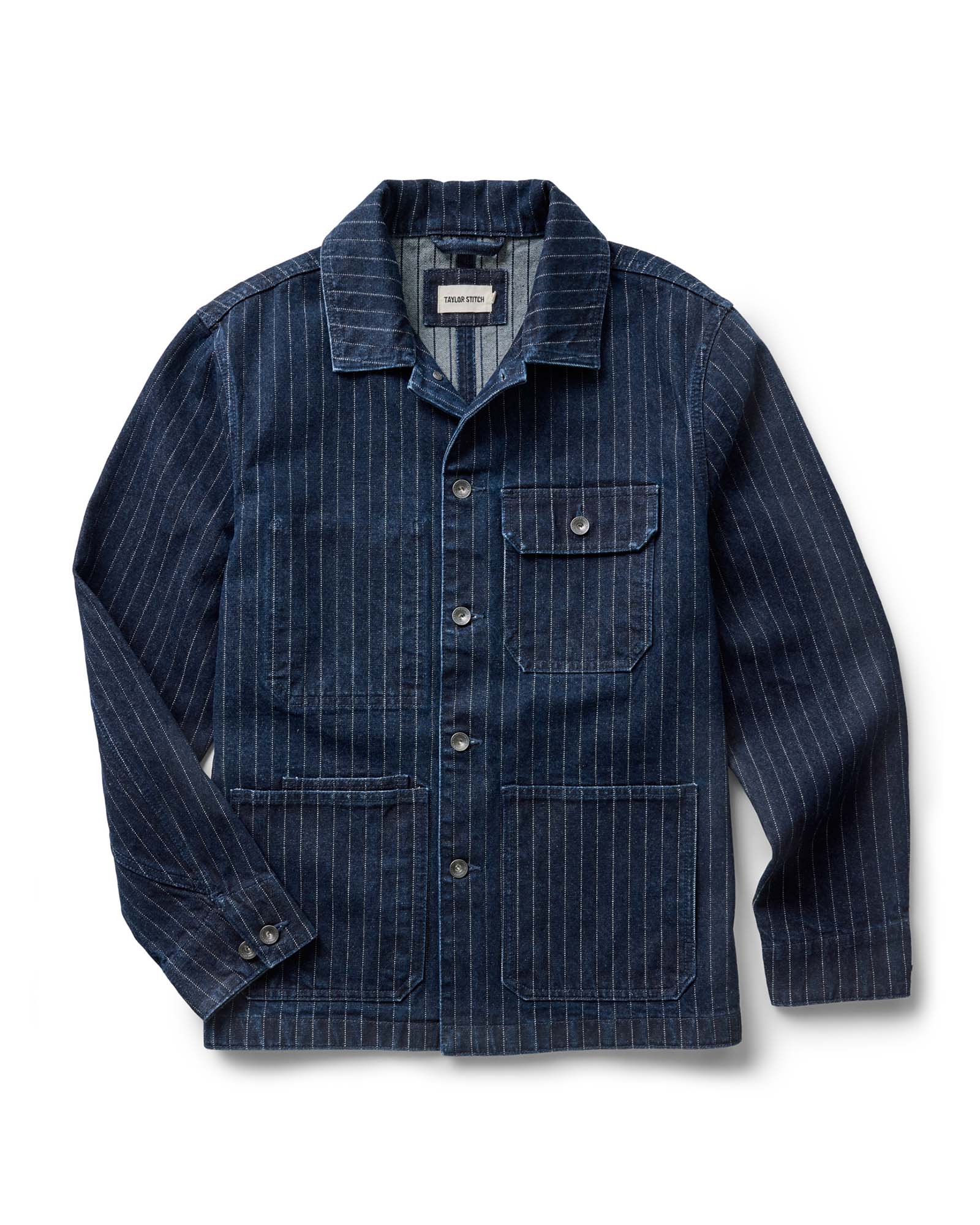 flatlay of The Fremont Jacket in Rinsed Indigo Dobby Denim, Outerwear by Taylor Stitch