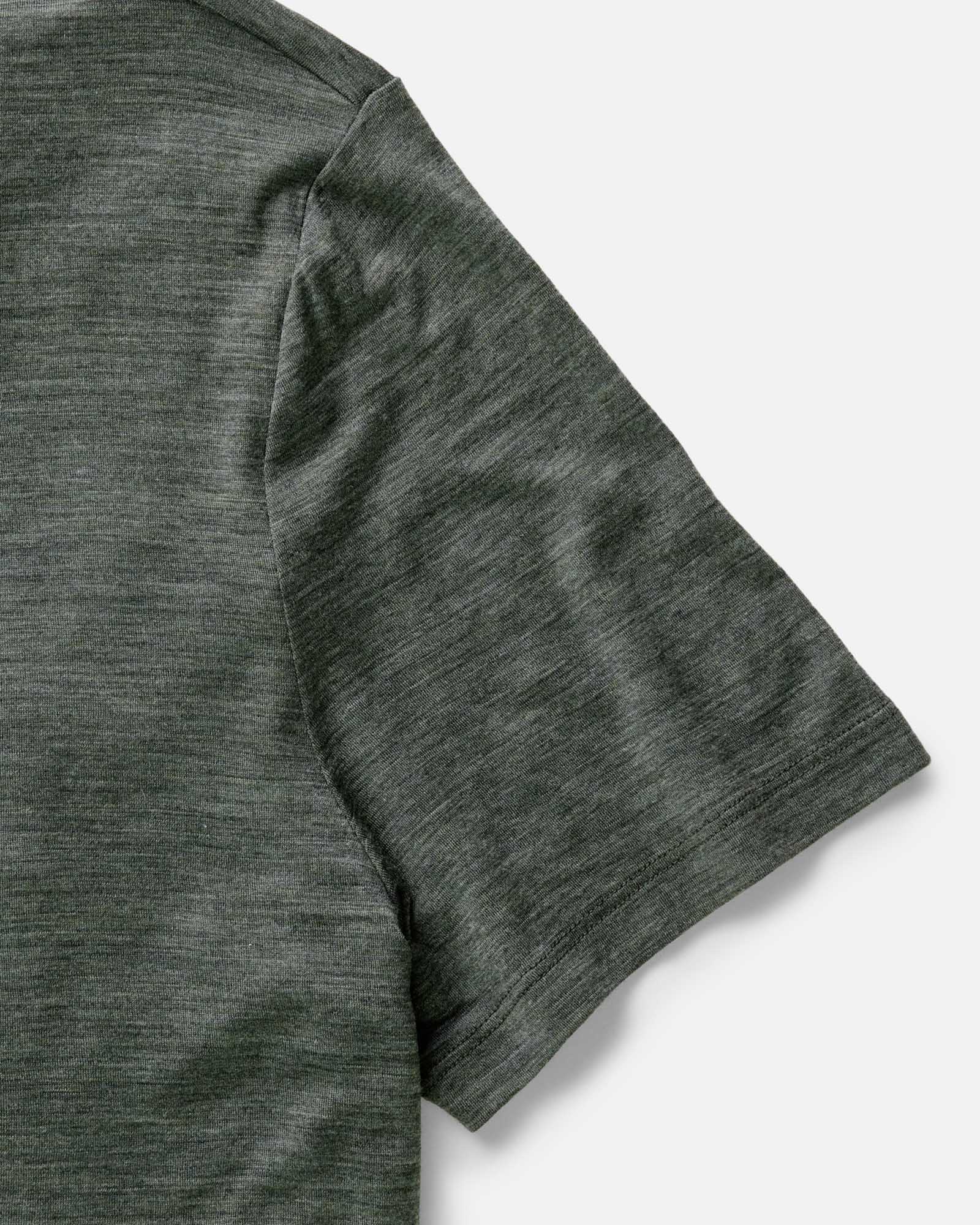 material shot of the collar on The Merino Tee in Heather Army, Knits by Taylor Stitch