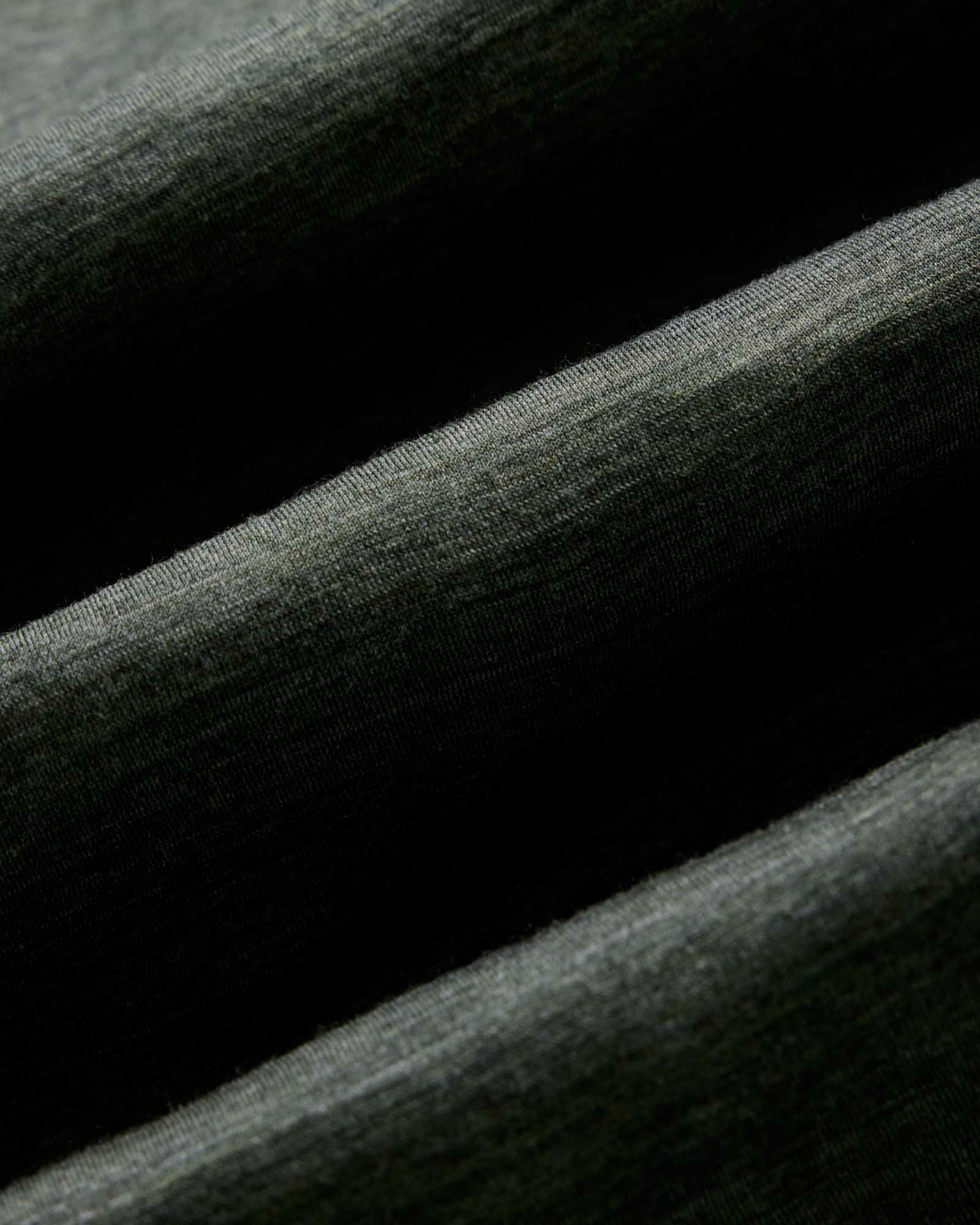 material shot of the sleeve on The Merino Tee in Heather Army, Knits by Taylor Stitch