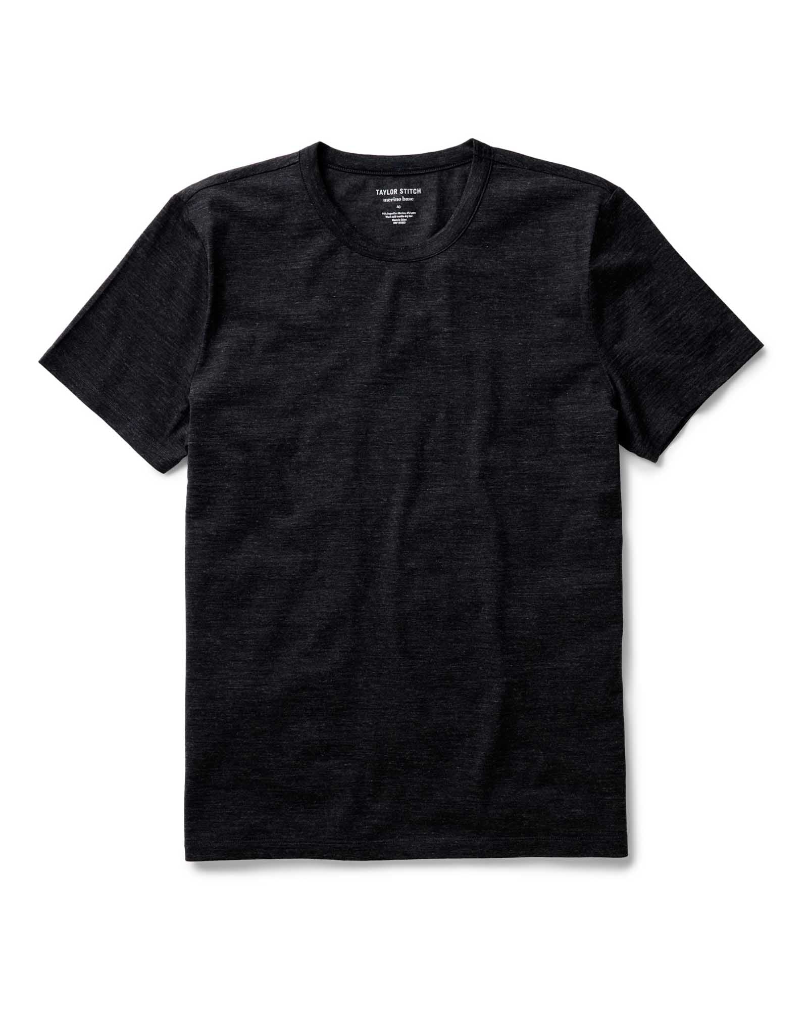 flatlay of The Merino Tee in Heather Black, Knits by Taylor Stitch