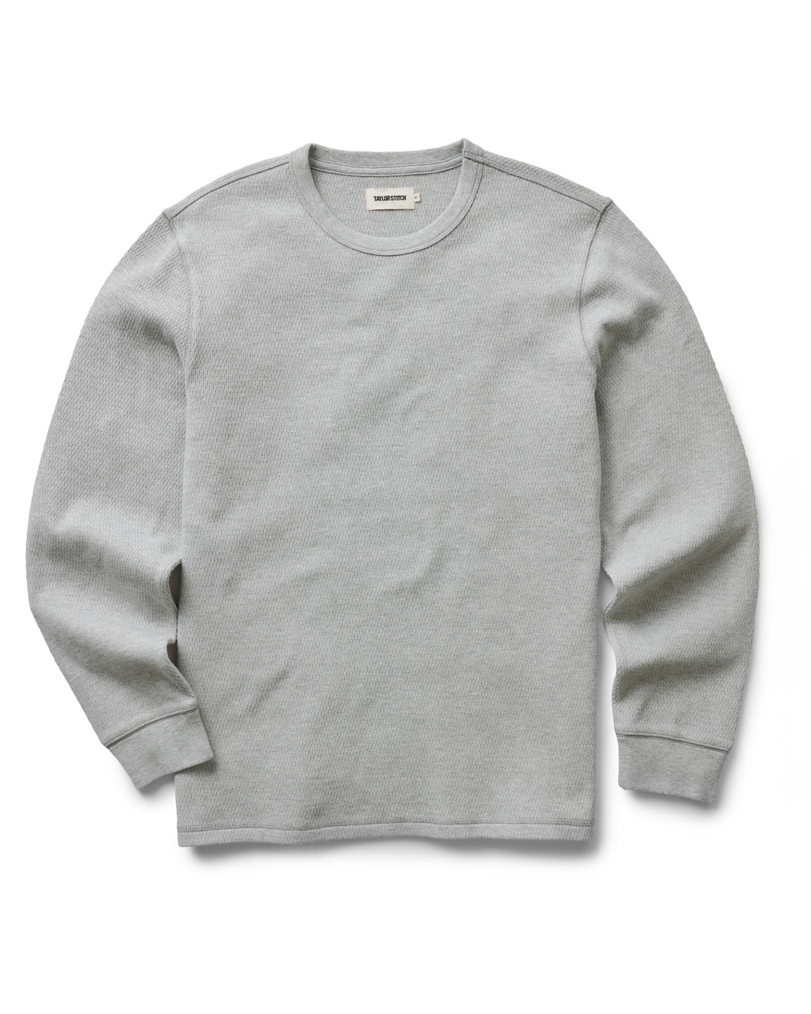 flatlay of The Organic Cotton Crew in Heather Grey Waffle, Knits by Taylor Stitch