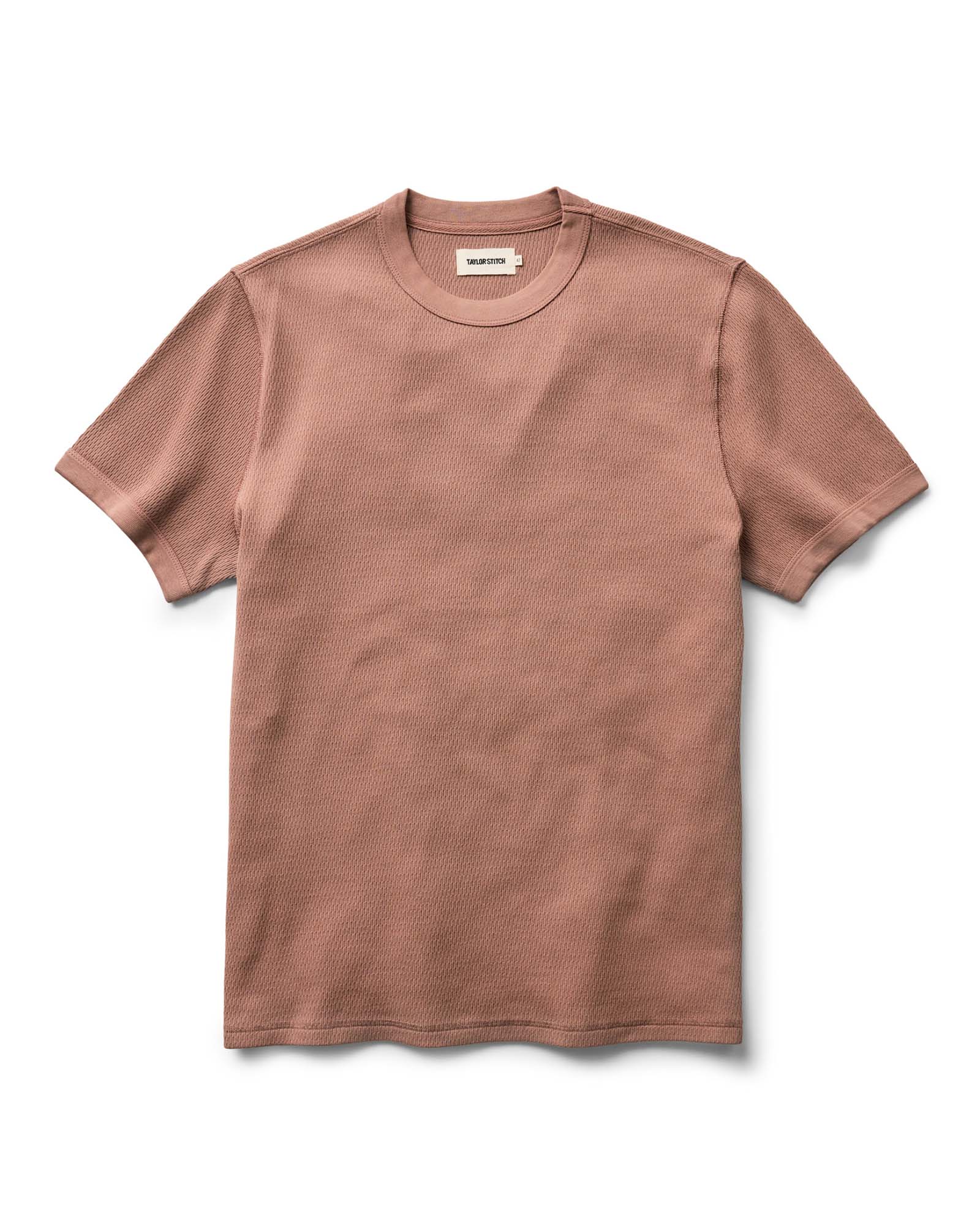 flatlay of The Organic Cotton Short Sleeve Crew in Faded Brick Waffle, Knits by Taylor Stitch