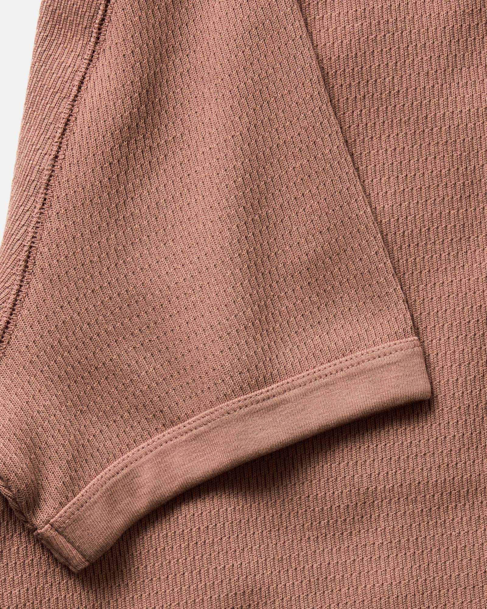material shot of the sleeve on The Organic Cotton Short Sleeve Crew in Faded Brick Waffle, Knits by Taylor Stitch