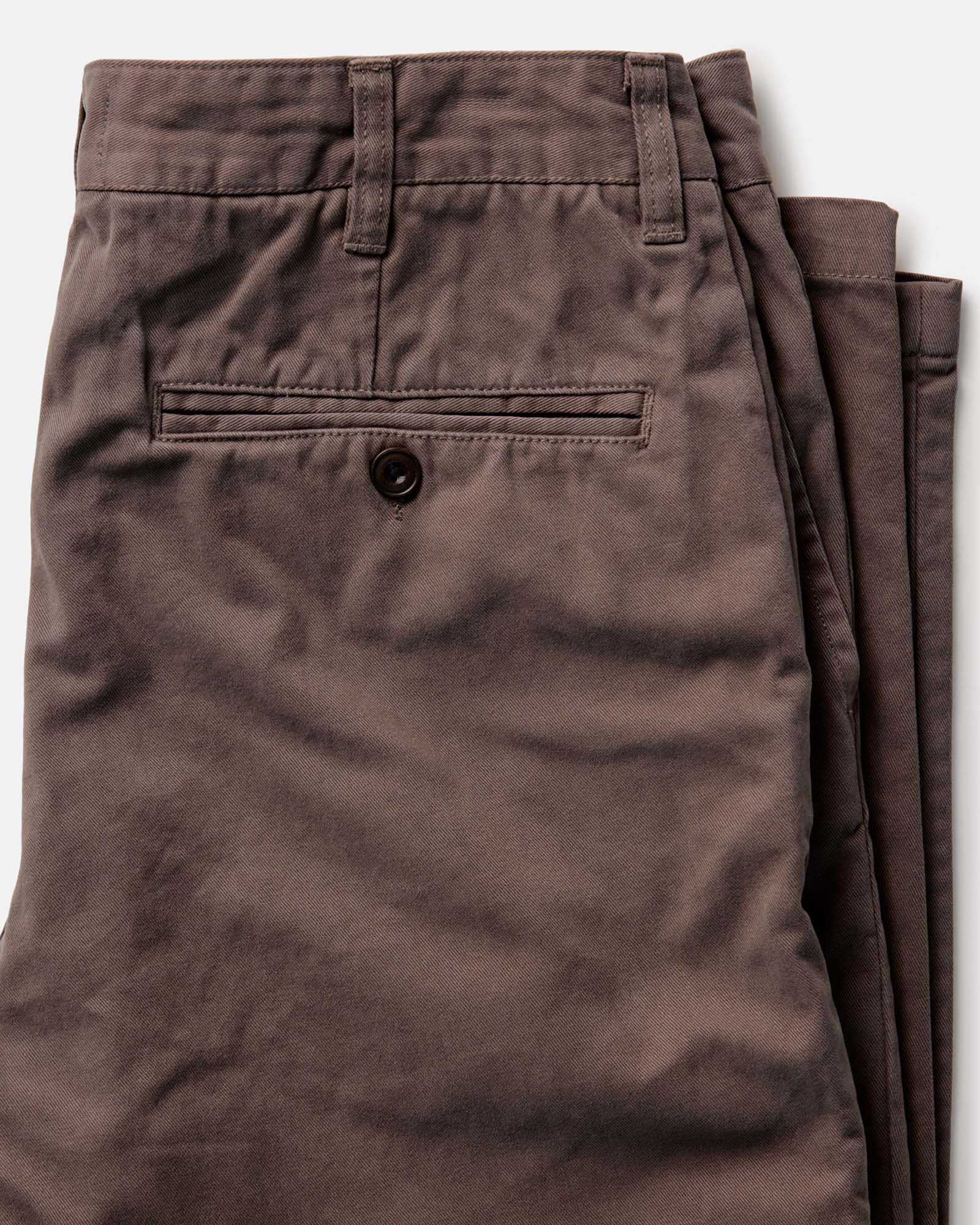 material shot of the back pocket on The Straight Foundation Pant in Organic Espresso, Bottoms by Taylor Stitch