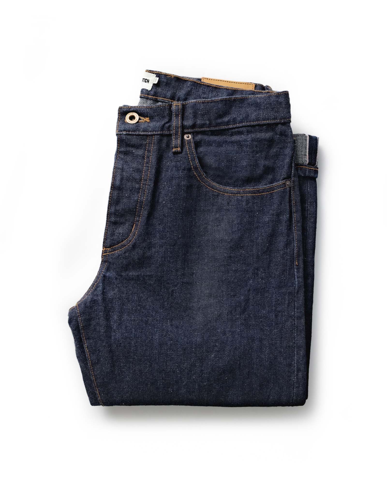 folded flatlay of The Straight Jean in Rinsed Yoshiwa Selvedge, Bottoms by Taylor Stitch