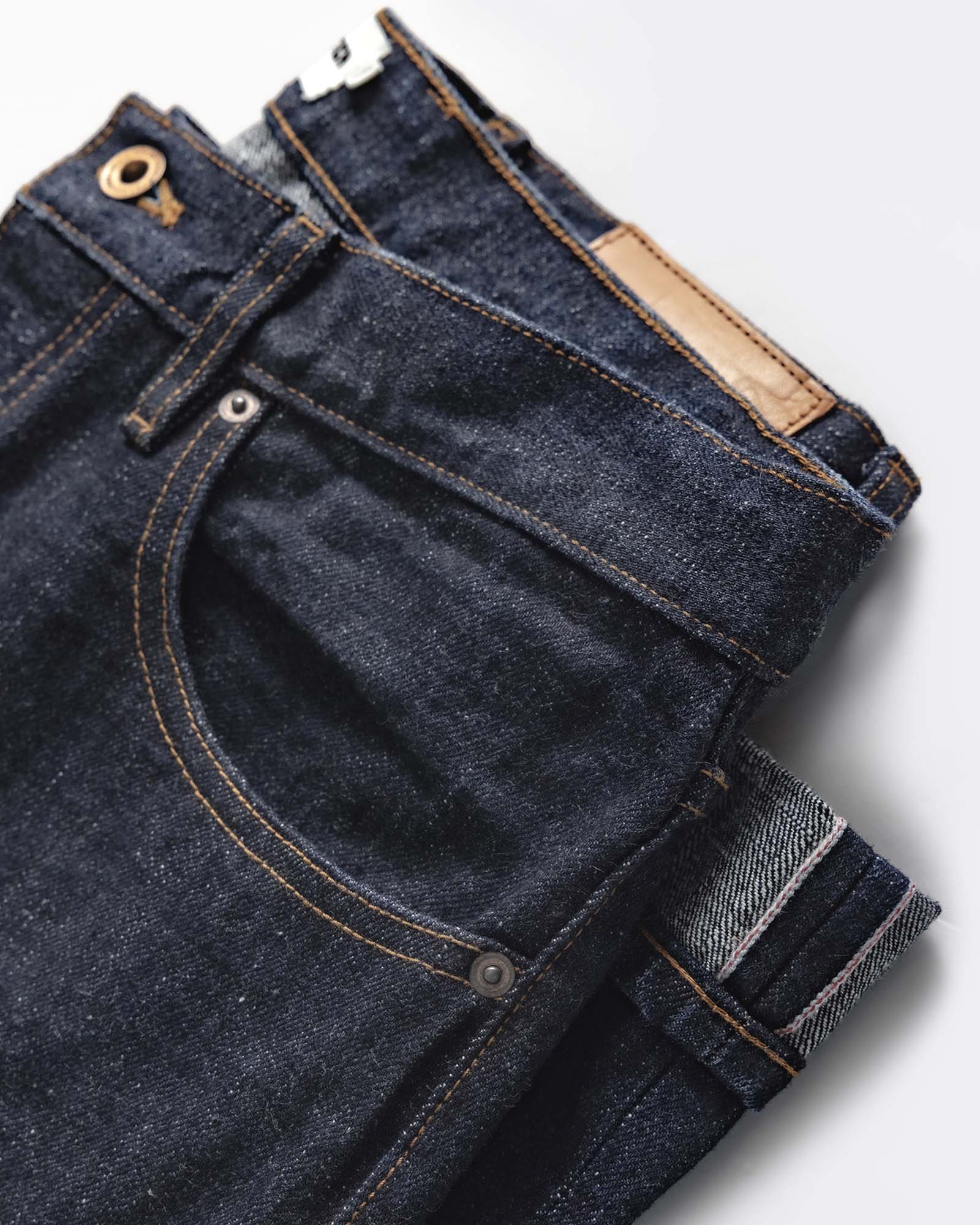 material shot of the waistband on The Straight Jean in Rinsed Yoshiwa Selvedge, Bottoms by Taylor Stitch