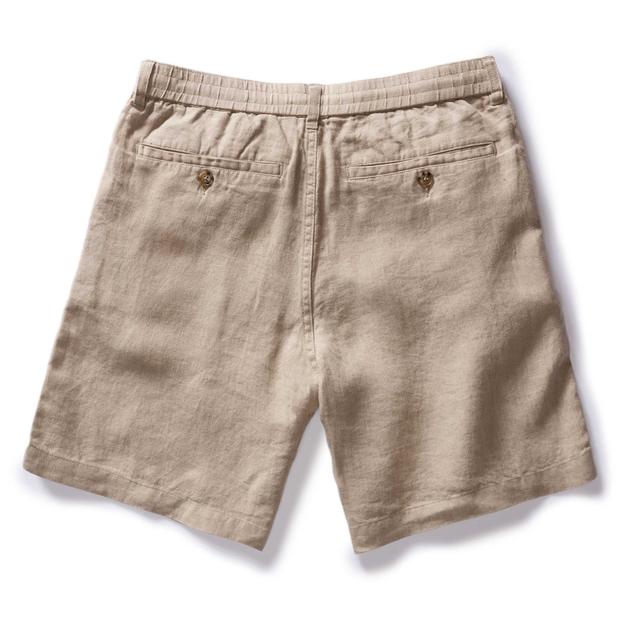 flatlay of the back of The Easy Short in Natural Linen, Bottoms by Taylor Stitch