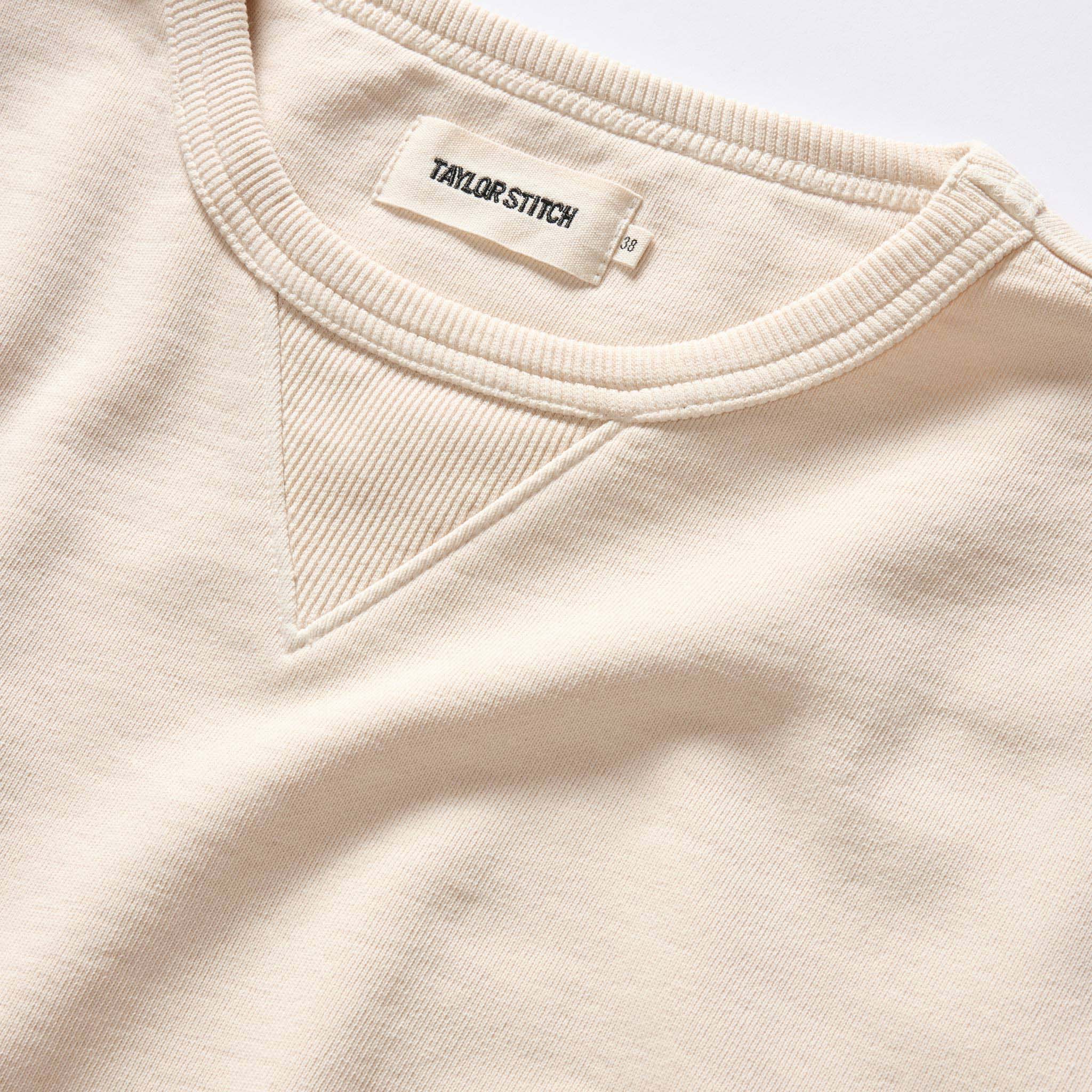 material shot of the collar on The Cotton Hemp Crew in Natural, Knits by Taylor Stitch