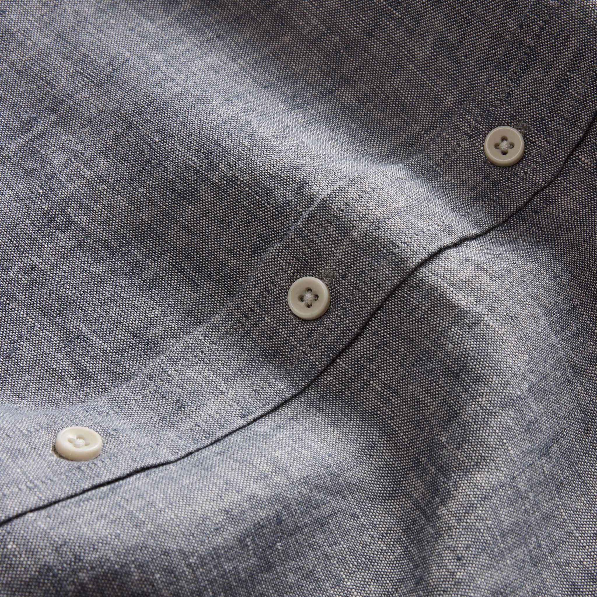 material shot of the buttons on The Short Sleeve California in Faded Navy Hemp, Wovens by Taylor Stitch