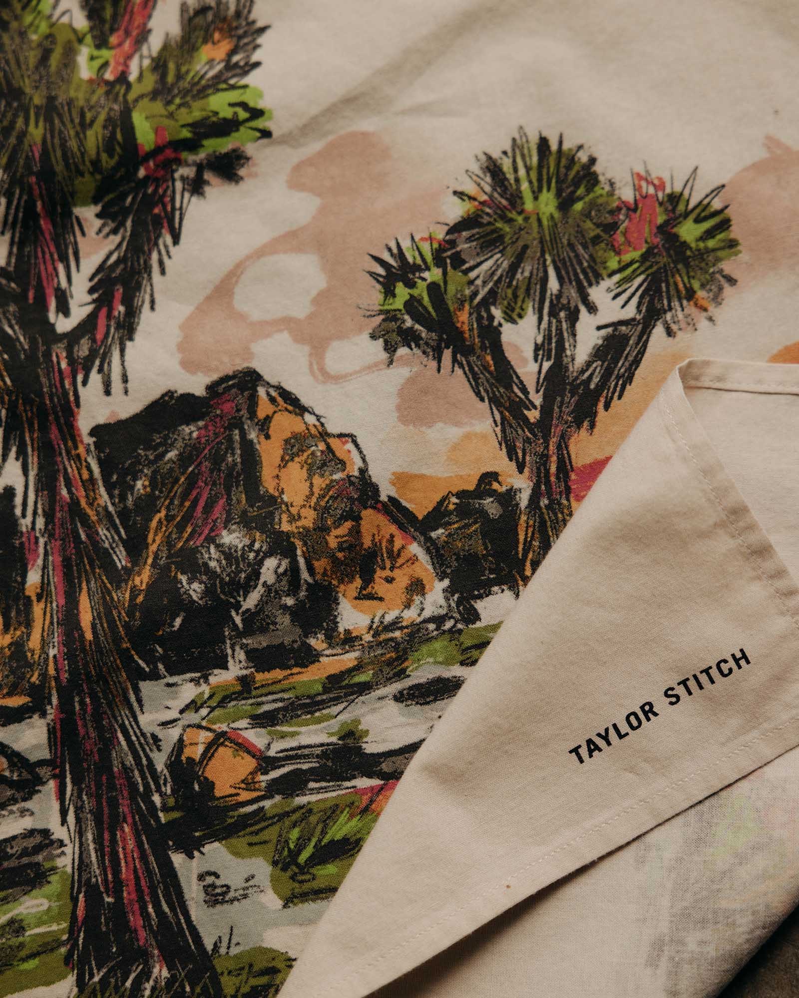 material shot of the branding on The Bandana in Desert Sunset, Accessories by Taylor Stitch