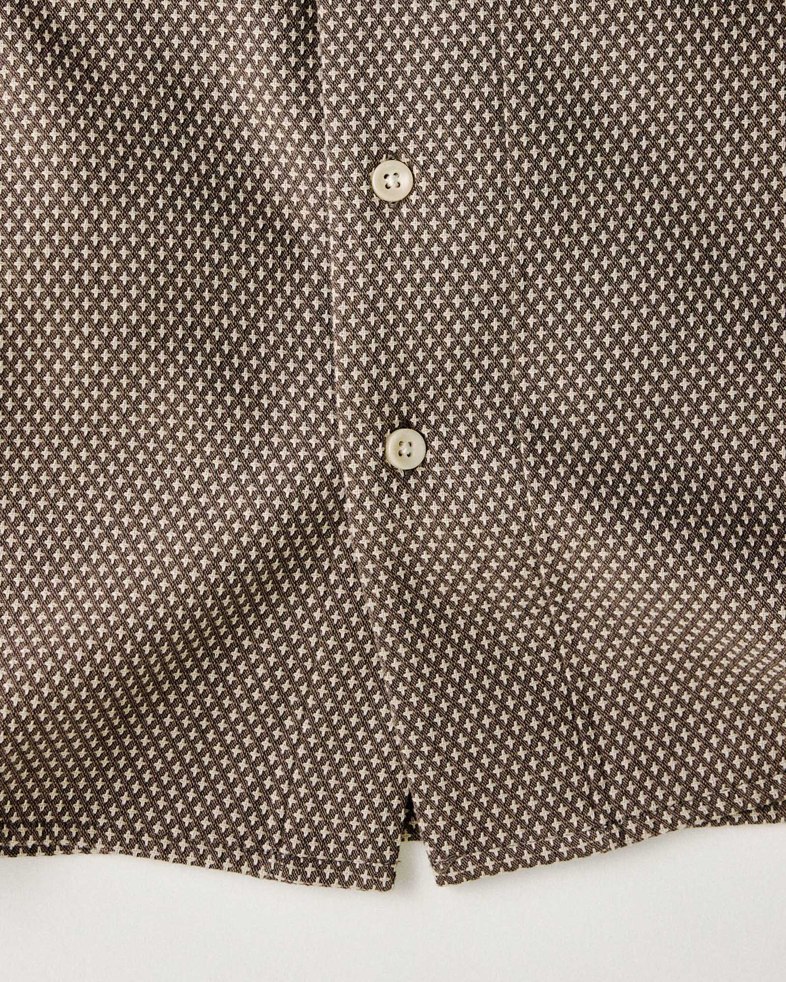 material shot of the buttons on The Conrad Shirt in Cocoa Dobby, Wovens by Taylor Stitch