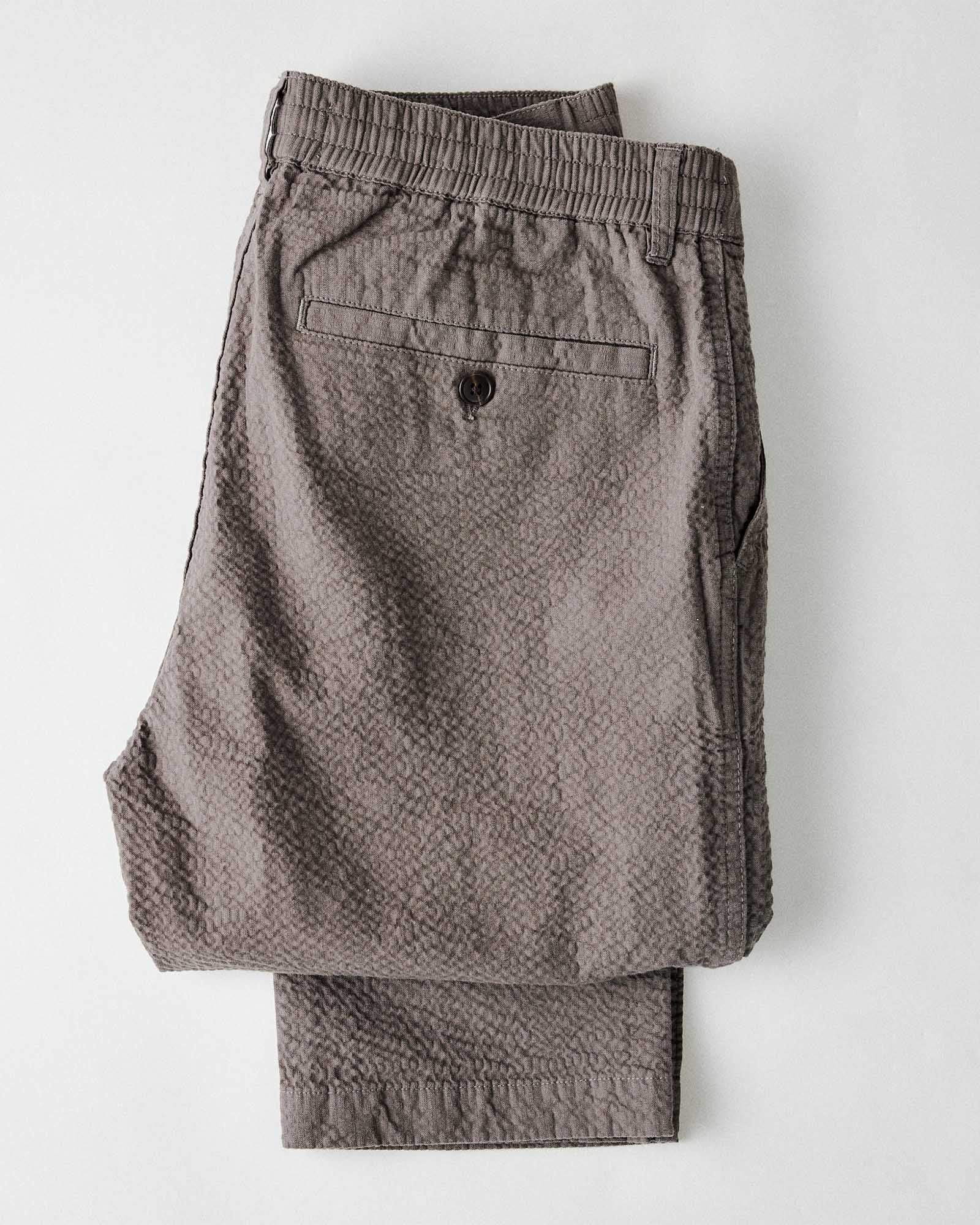 folded flatlay of the back of The Easy Pant in Canteen Seersucker, Bottoms by Taylor Stitch