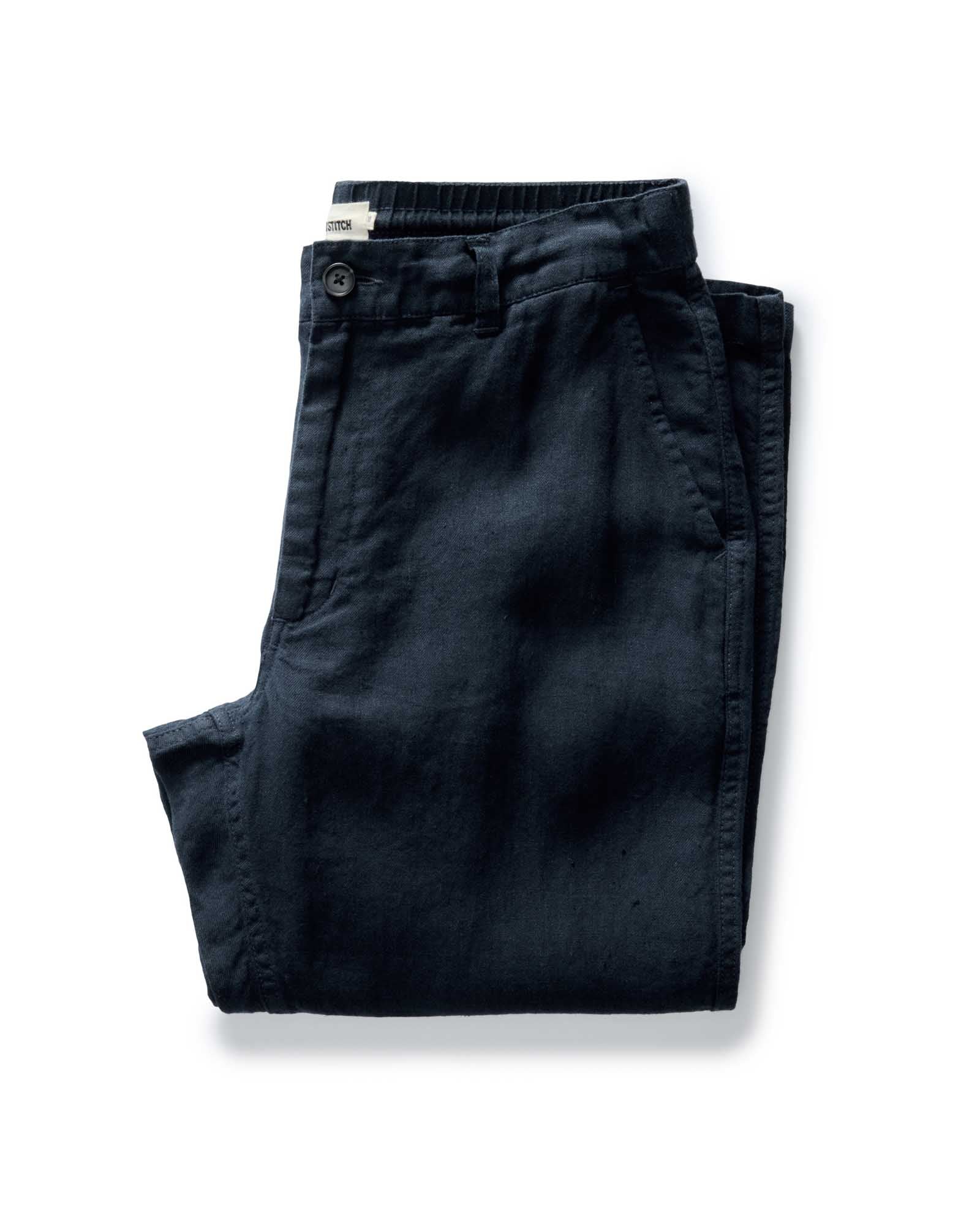 folded flatlay of The Easy Pant in Navy Linen, Bottoms by Taylor Stitch