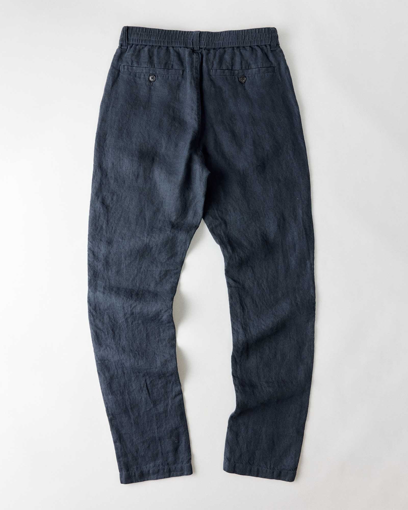 flatlay of the back of The Easy Pant in Navy Linen, Bottoms by Taylor Stitch
