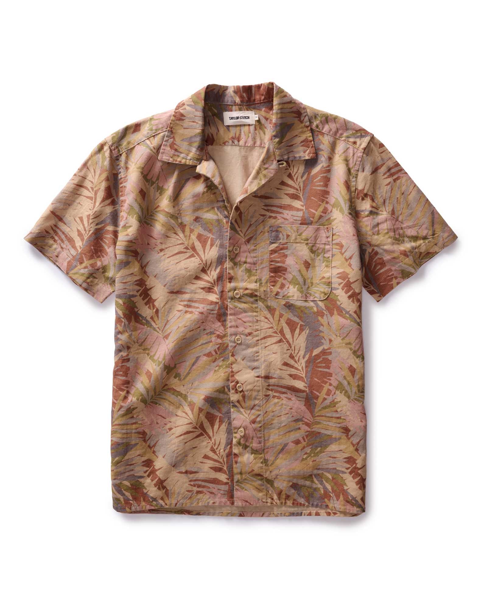 flatlay of The Hawthorne Shirt in Tea Desert Palm, Wovens by Taylor Stitch