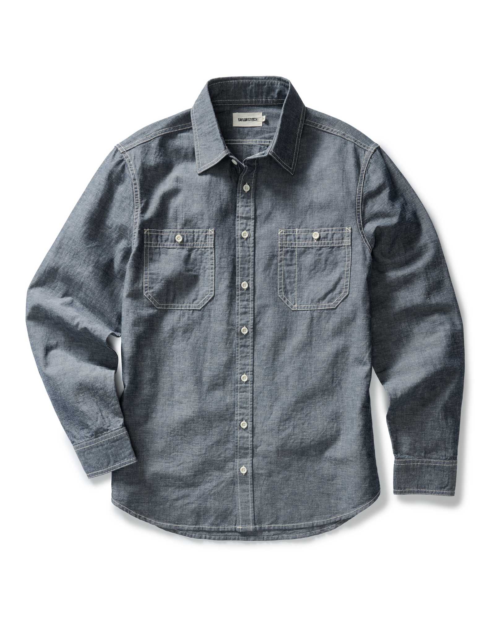 flatlay of The Utility Shirt in Rinsed Indigo Nep, Wovens by Taylor Stitch