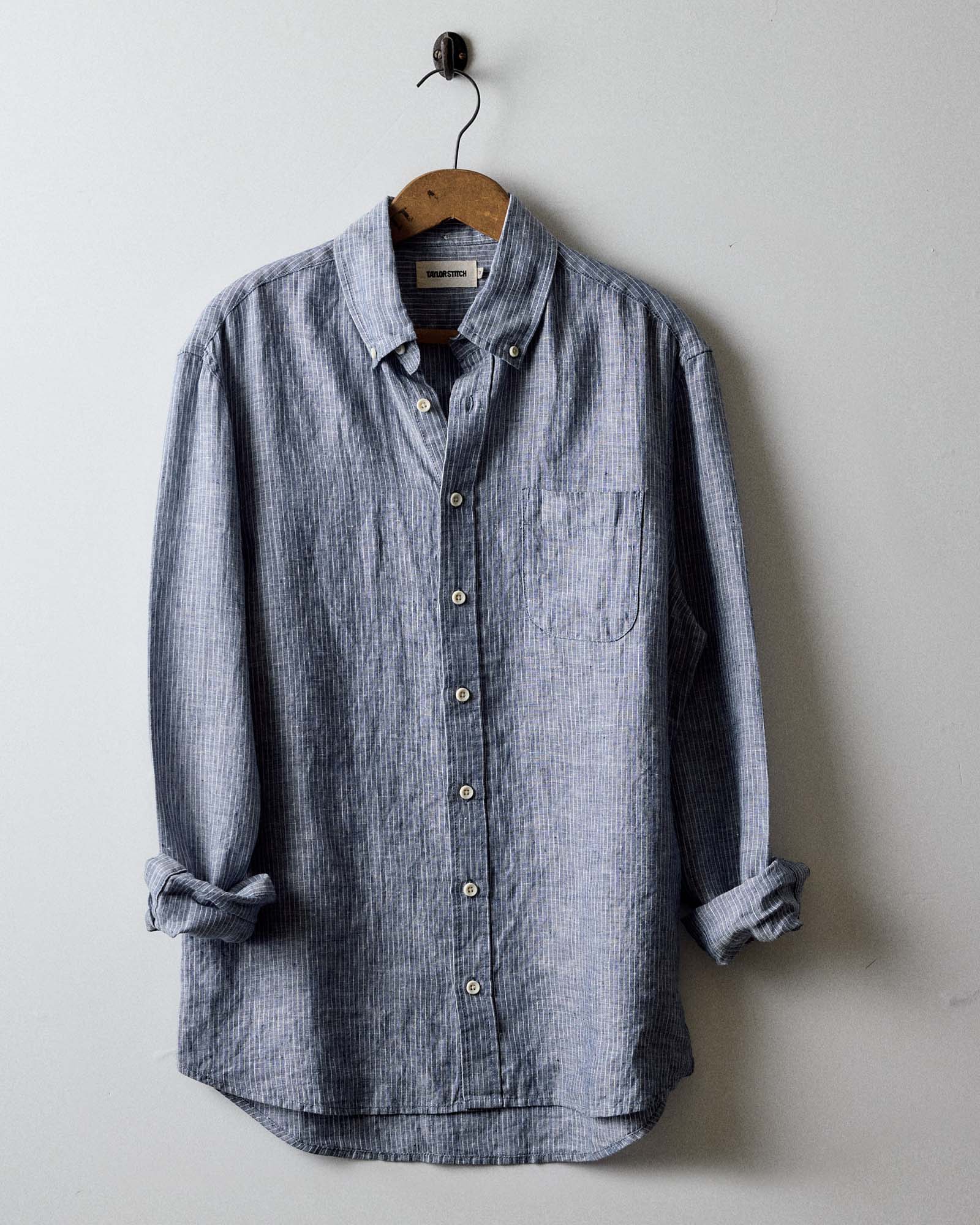 editorial image of The Jack in Sky Stripe Linen hanging, Wovens by Taylor Stitch