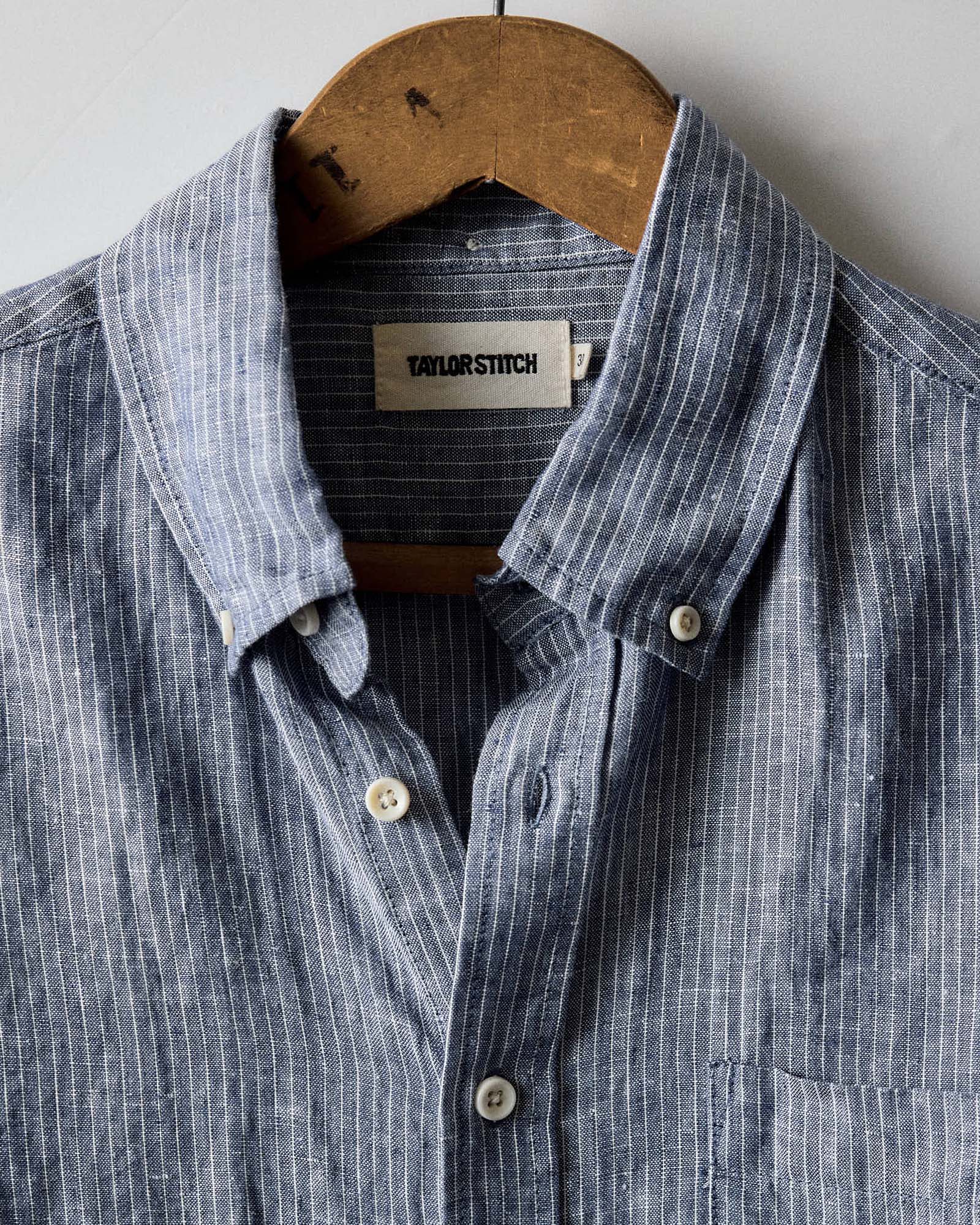 editorial image of The Jack in Sky Stripe Linen hanging, Wovens by Taylor Stitch