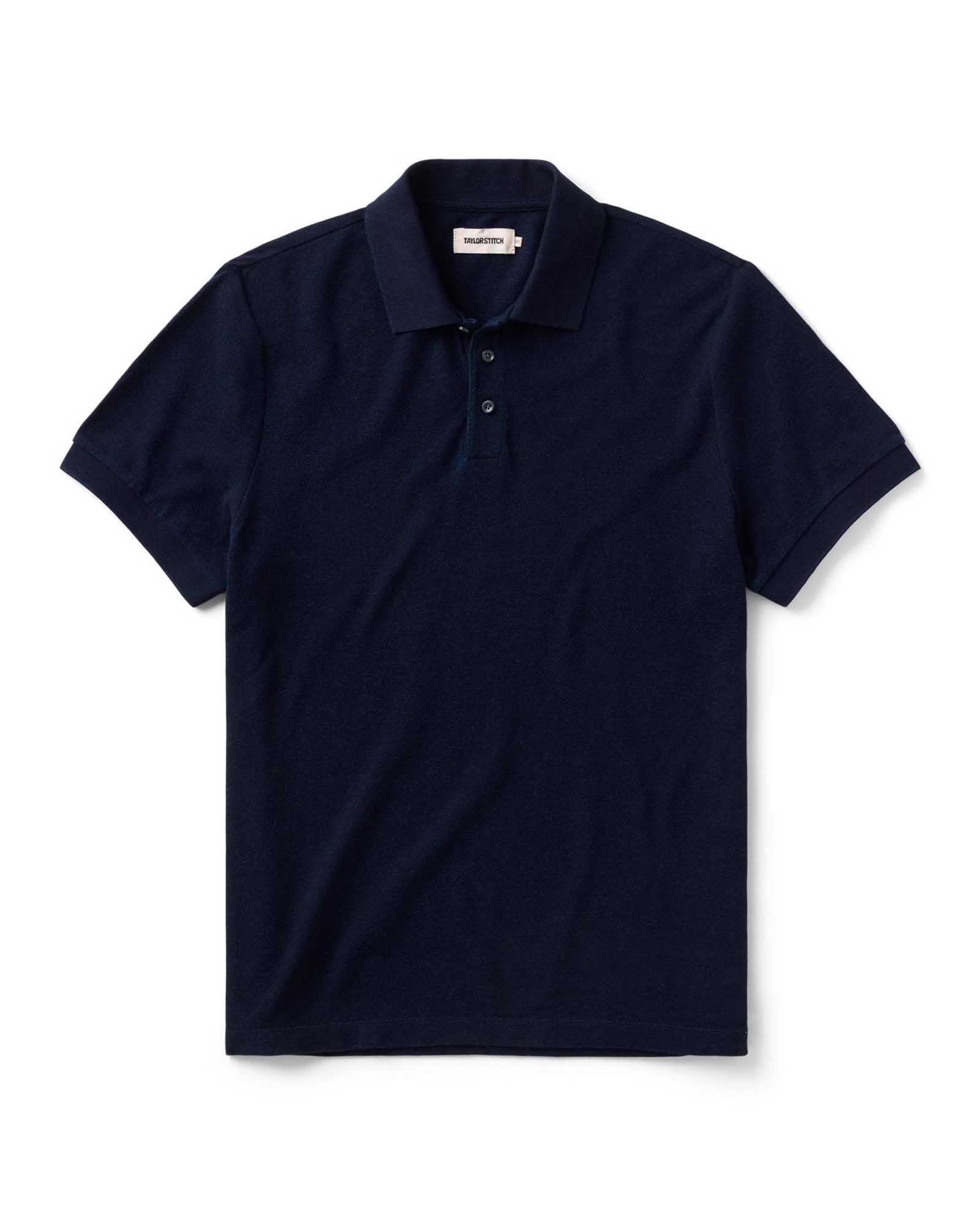 flatlay of The Pacific Polo in Rinsed Indigo Pique, Knits by Taylor Stitch