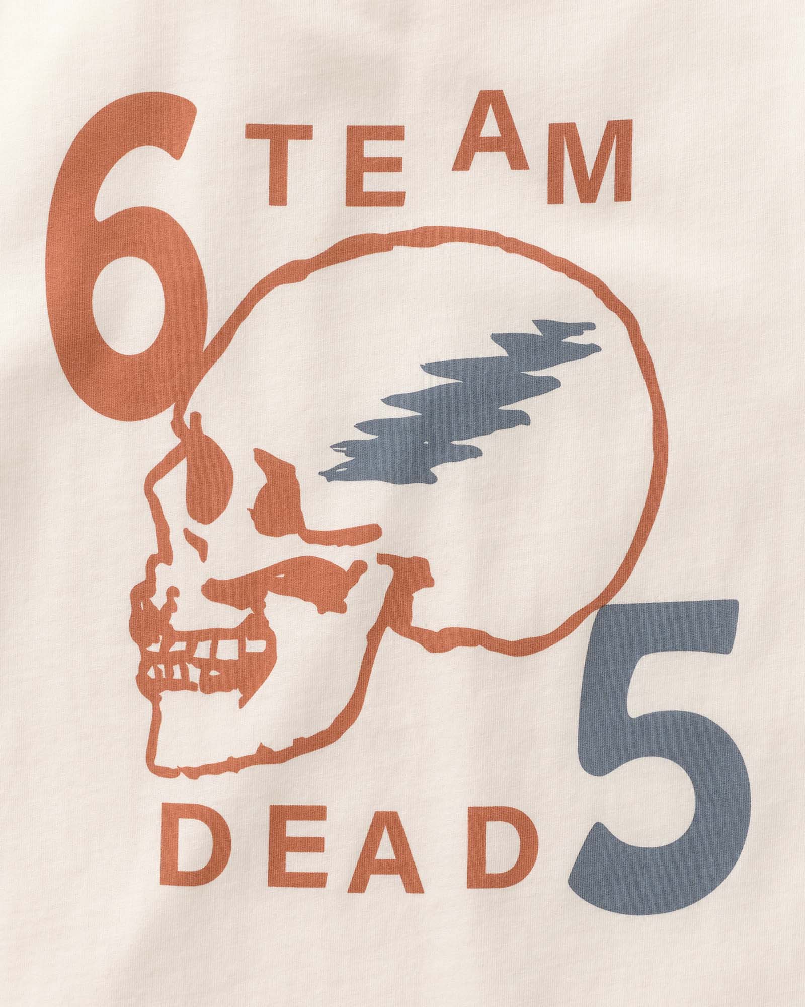 material shot of the graphic on The Organic Cotton Tee in Team Dead, Knits by Taylor Stitch