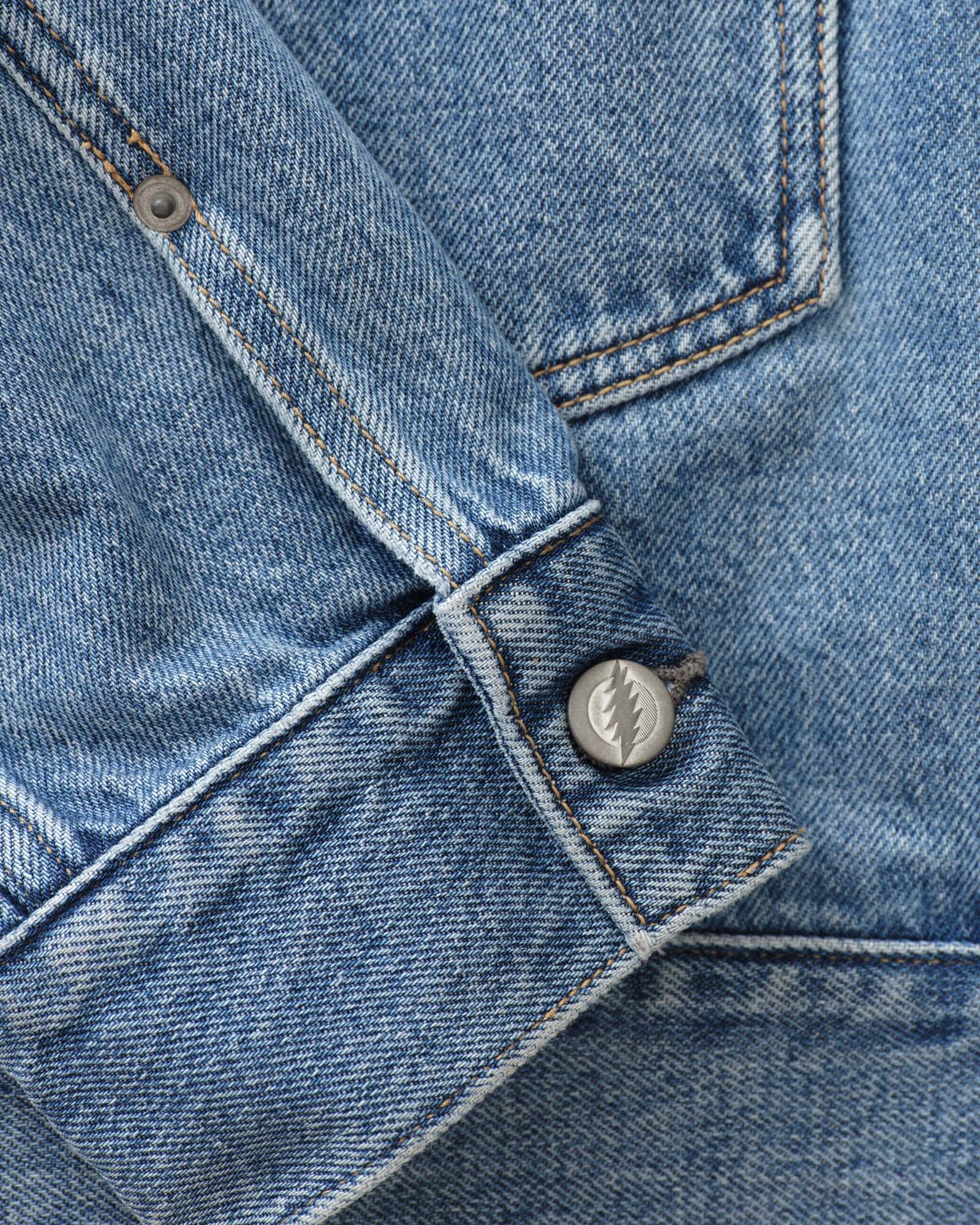 material shot of the sleeve on The Haight Jacket in Light Wash Hemp Denim, Outerwear by Taylor Stitch