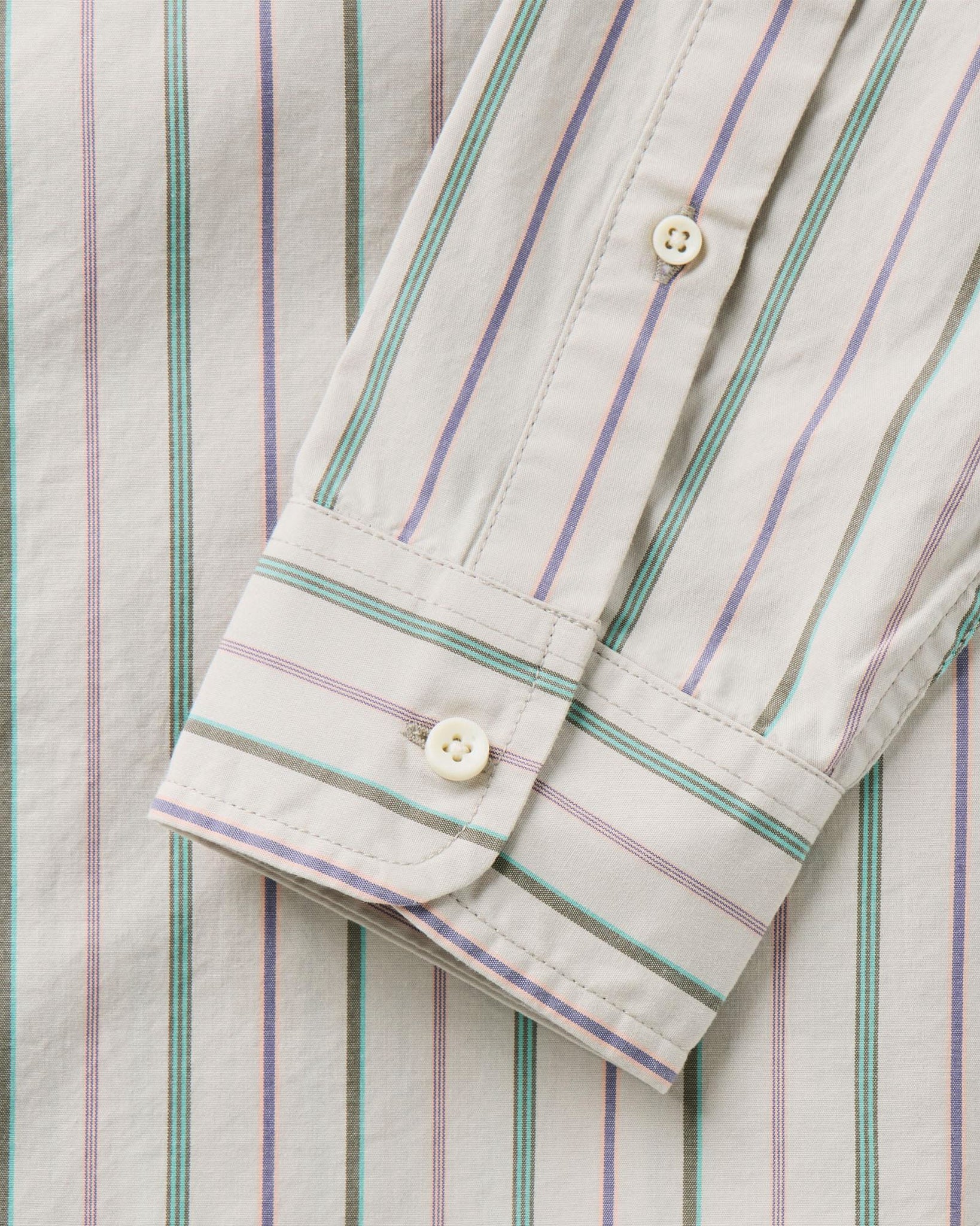 material shot of the sleeve on The Jack in Algiers Stripe, Wovens by Taylor Stitch