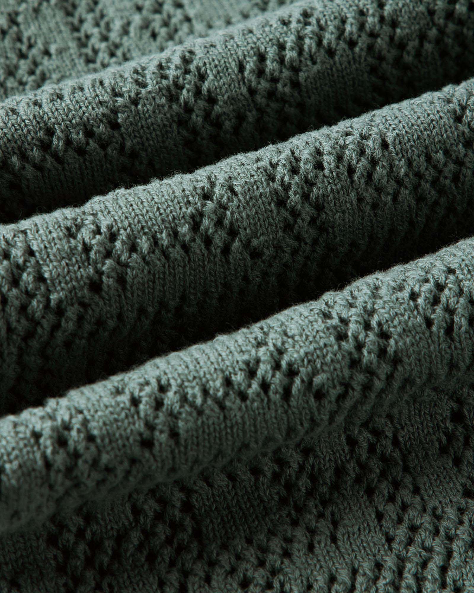 material shot of the fabric on The Monterey Sweater Polo in Deep Sea Geo Crochet, Knits by Taylor Stitch