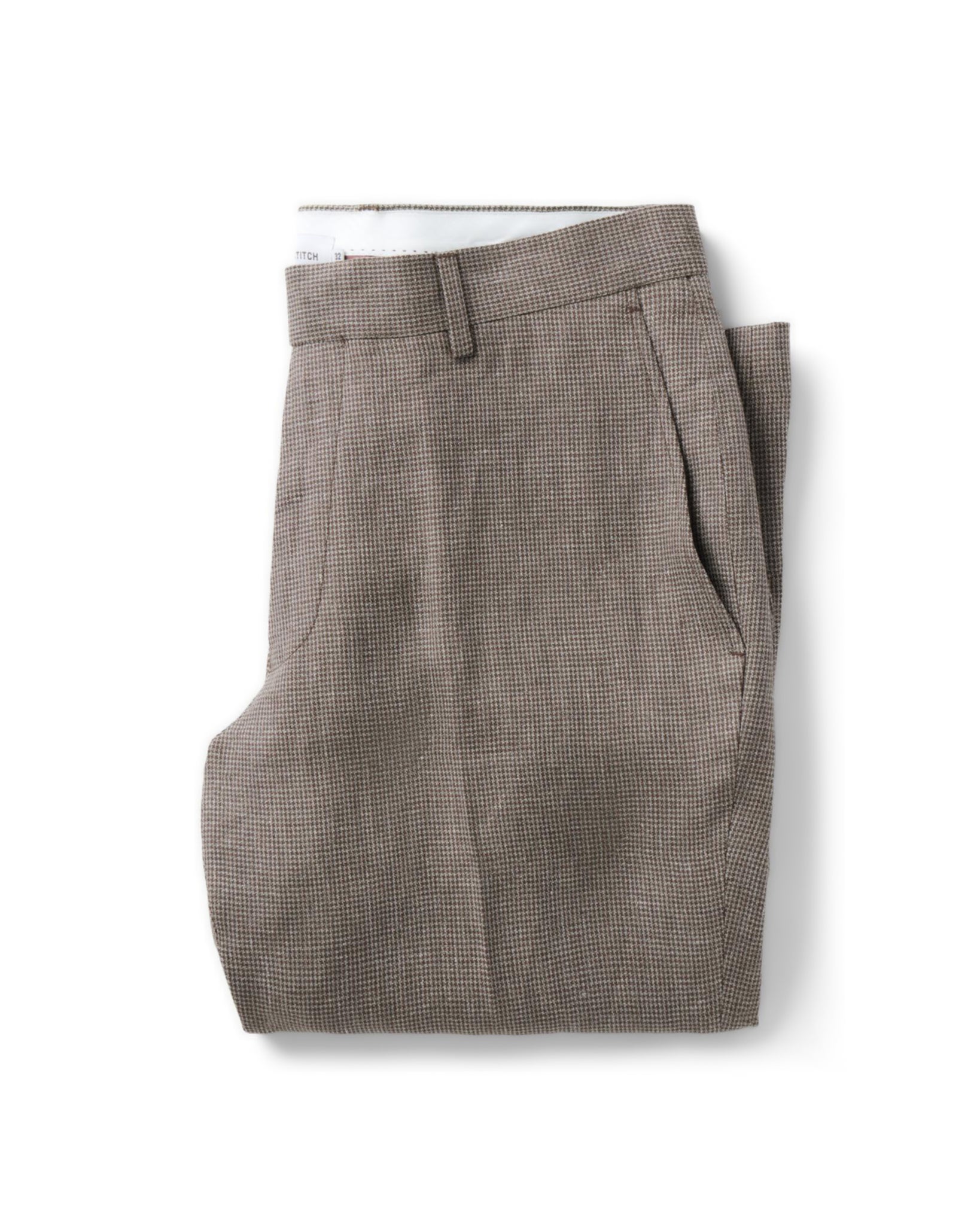 folded flatlay of The Stevens Trouser in Morel Micro Check, Bottoms by Taylor Stitch