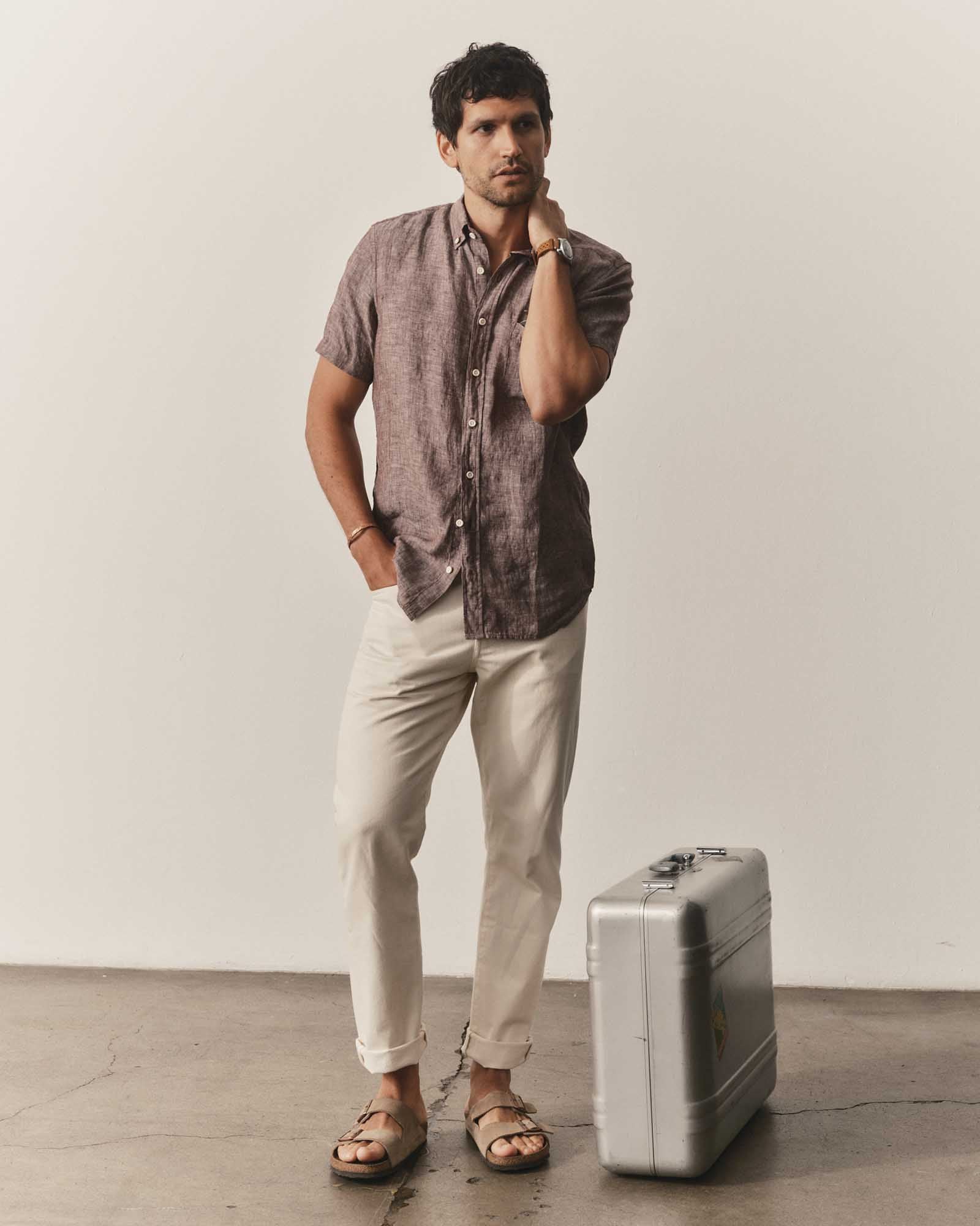 The Short Sleeve Jack in Burgundy Linen: Alternate Image 2, Wovens by Taylor Stitch