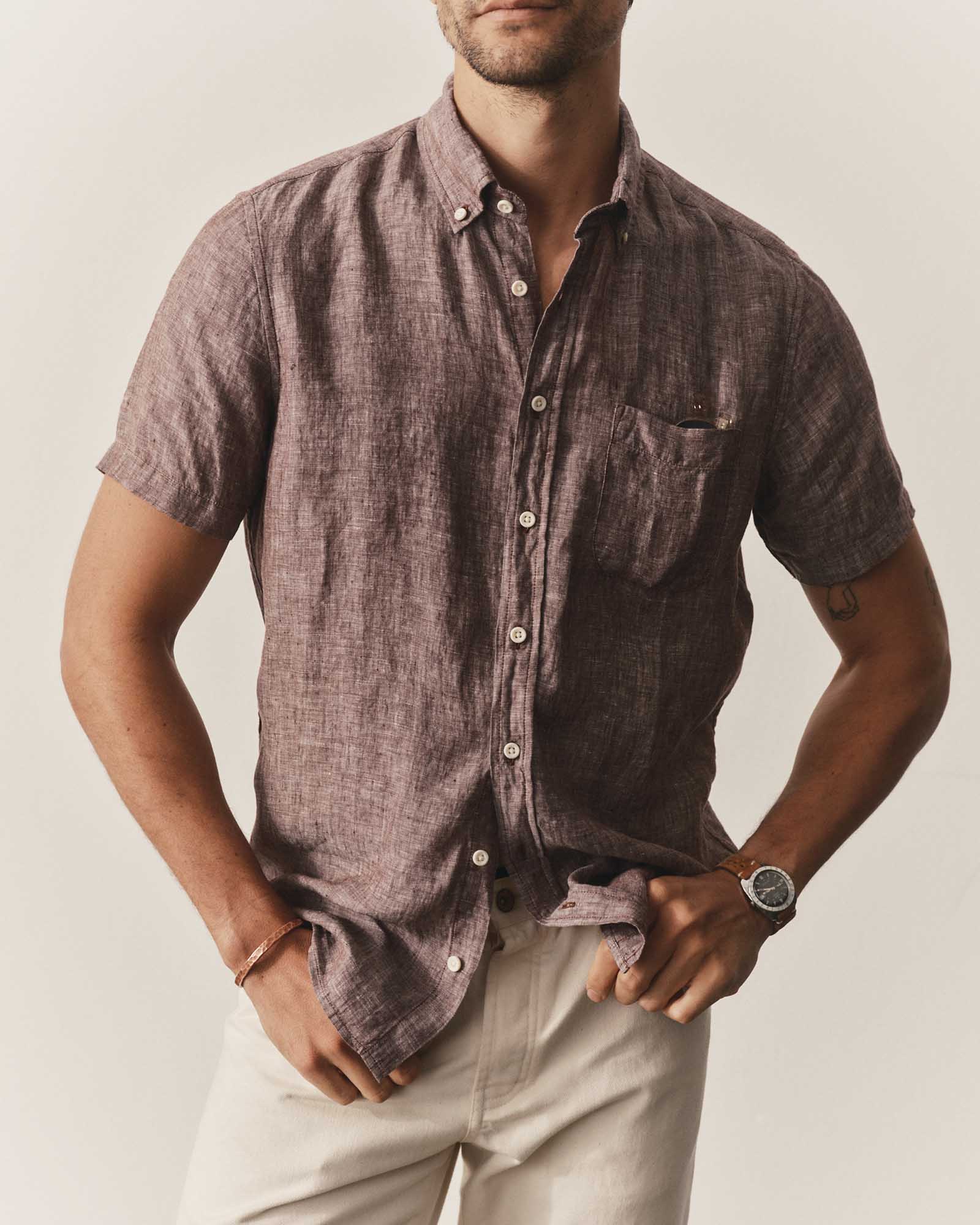 The Short Sleeve Jack in Burgundy Linen: Alternate Image 3, Wovens by Taylor Stitch