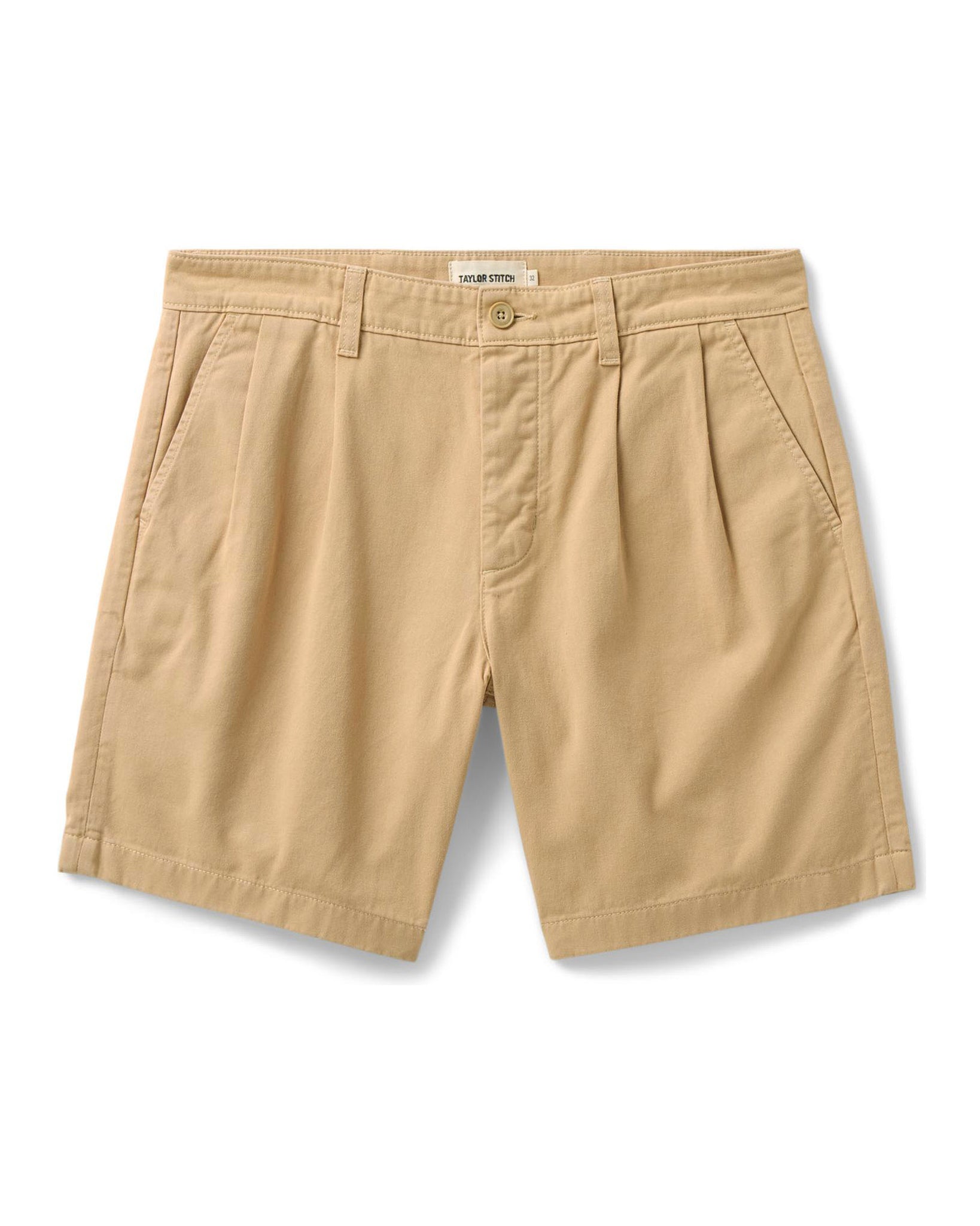flatlay of The Pleated Short in Organic Field Khaki Twill, Bottoms by Taylor Stitch