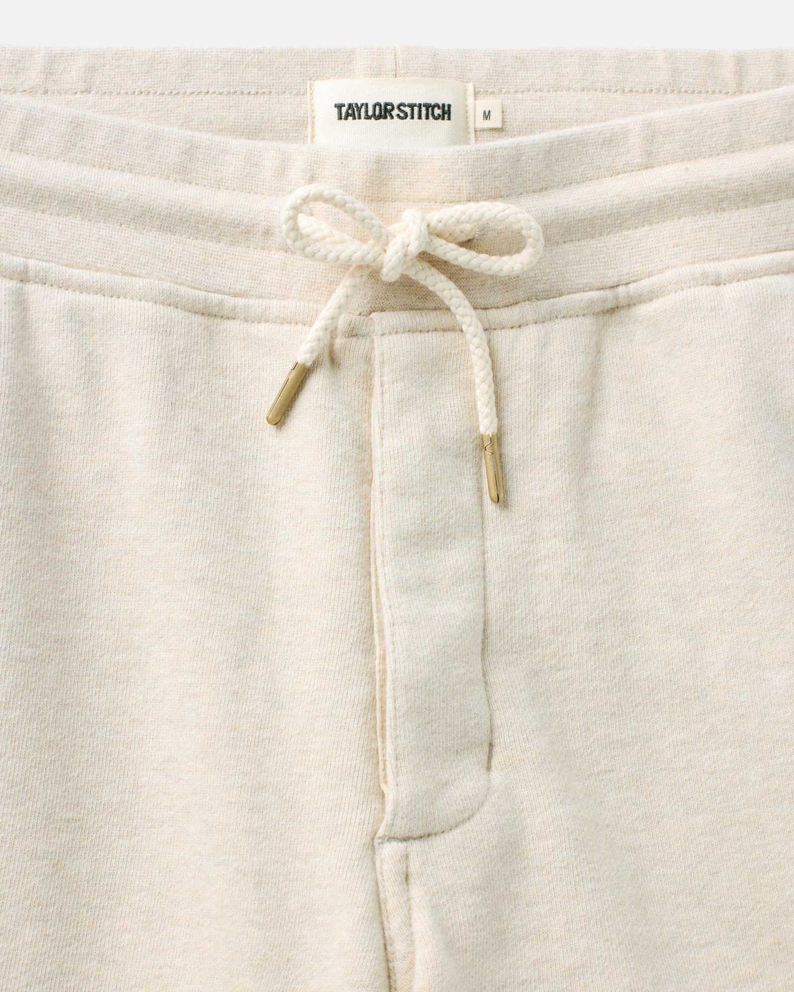 material shot of the waistband on The Sunset Short in Heather Oat Terry, Bottoms by Taylor Stitch