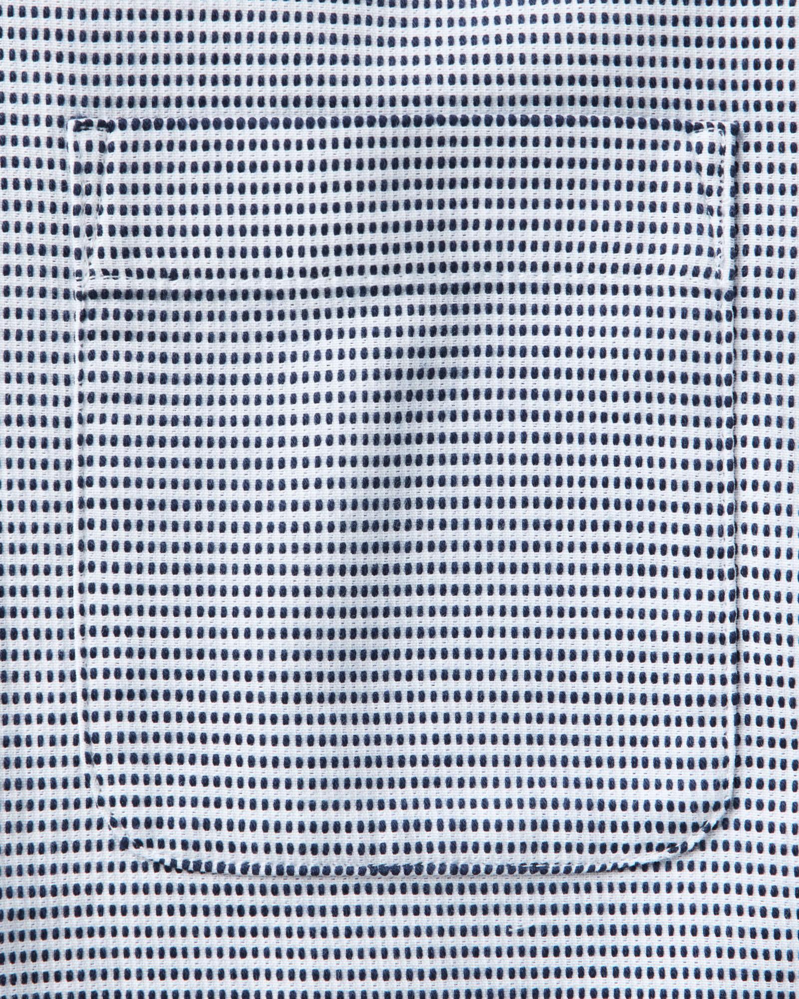material shot of the pocket on The Hawthorne Shirt in Blue Pin Dot Dobby, Wovens by Taylor Stitch
