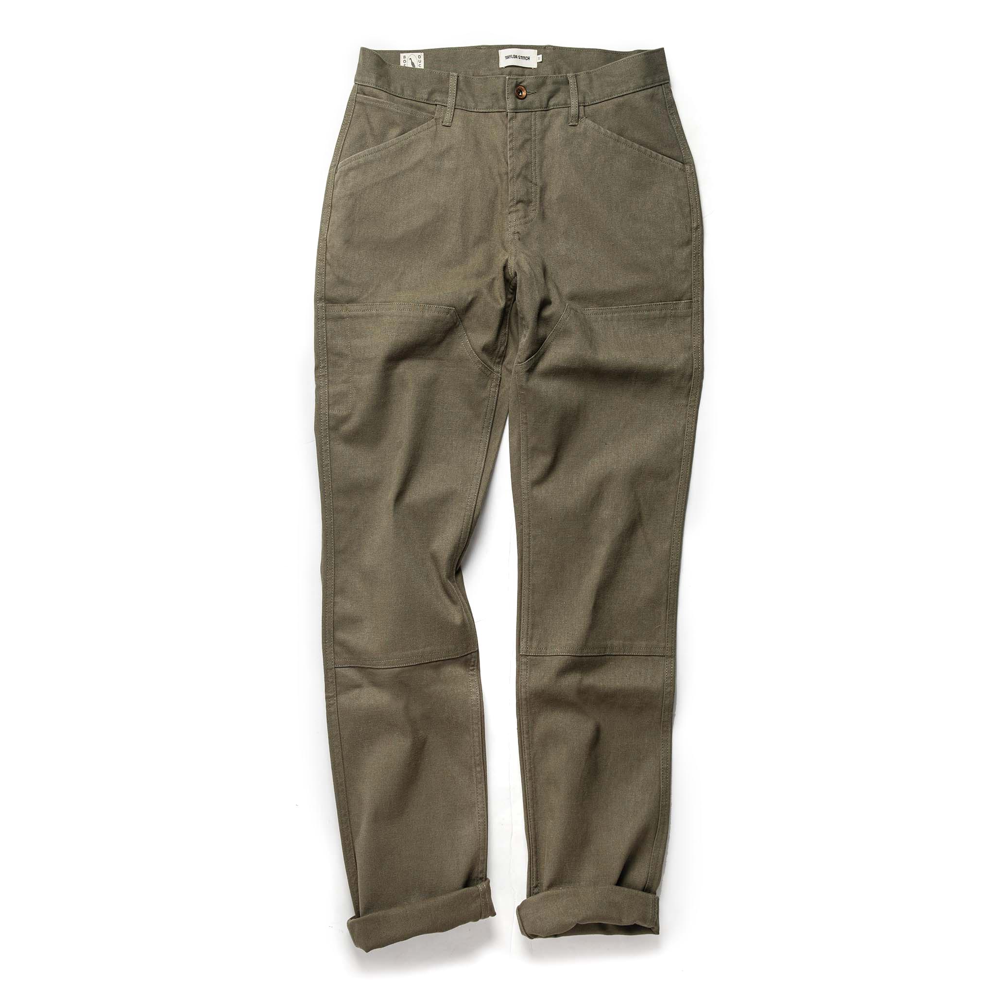 flatlay of The Chore Pant in Stone Boss Duck, in full, Bottoms by Taylor Stitch