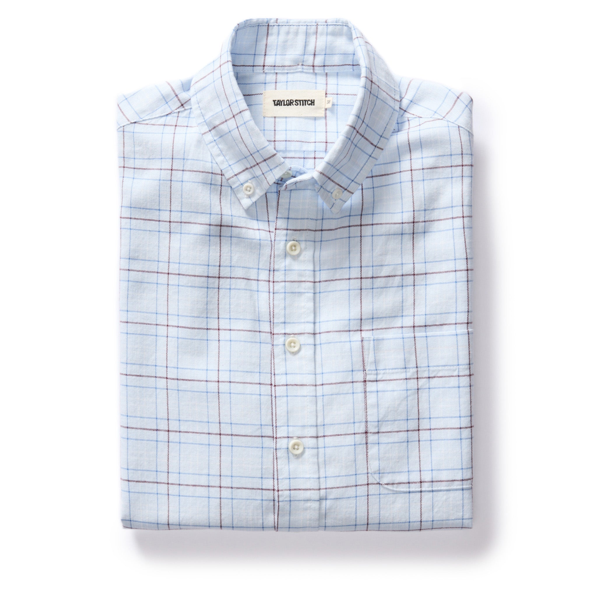 folded flatlay of The Jack in Blue Fade Plaid, Wovens by Taylor Stitch