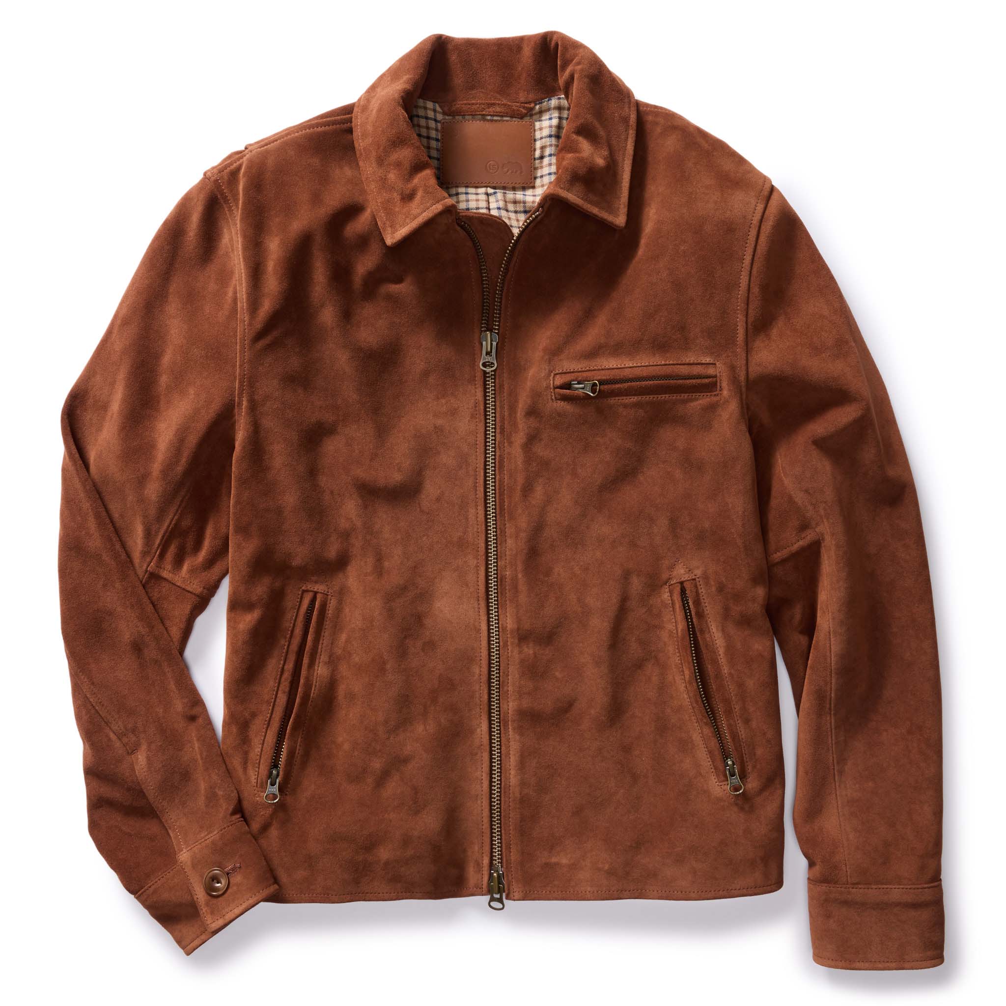 flatlay of The Wyatt Jacket in Chocolate Suede, Outerwear by Taylor Stitch