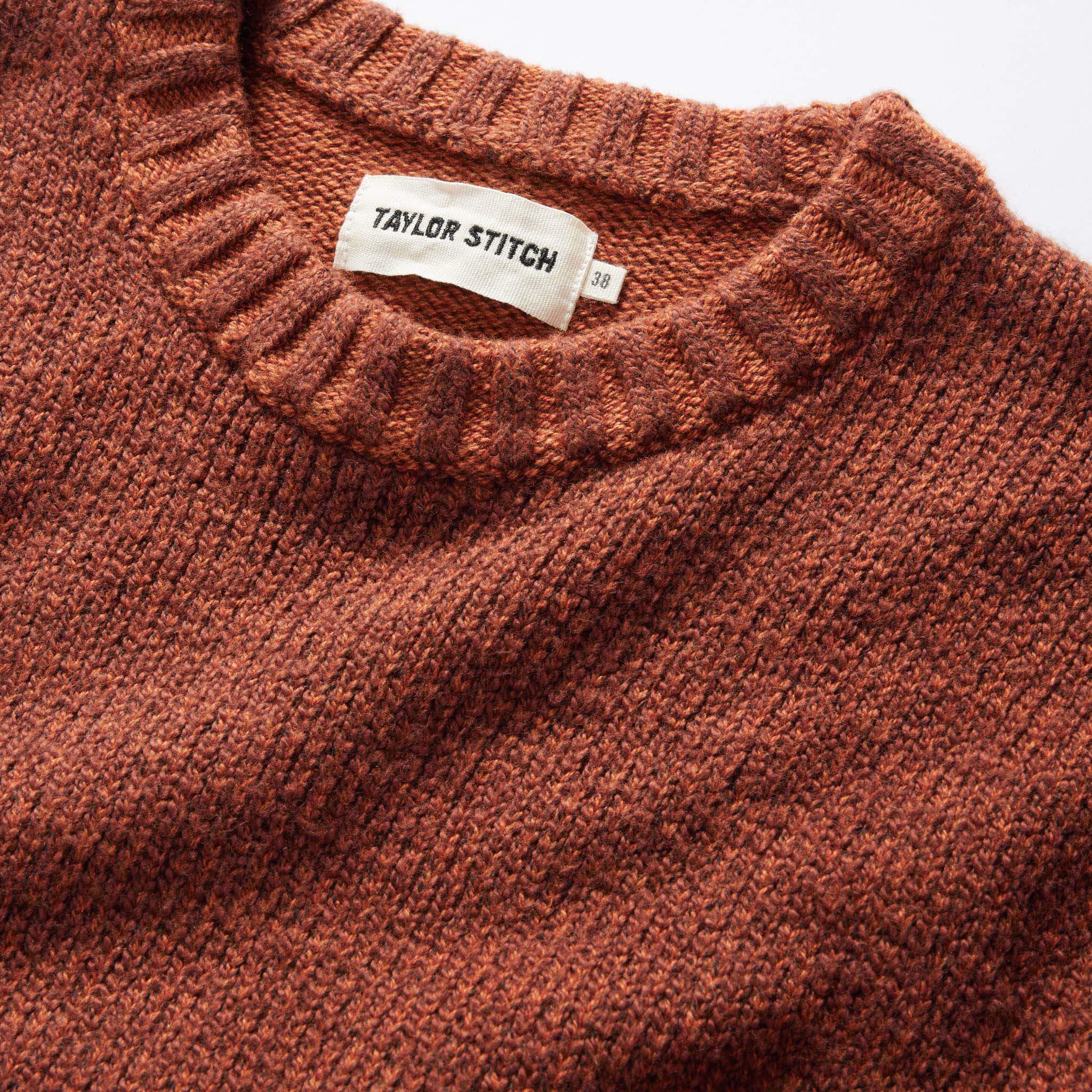 material shot of the ribbed collar on The Headland Sweater in Spiced Rum, Knits by Taylor Stitch