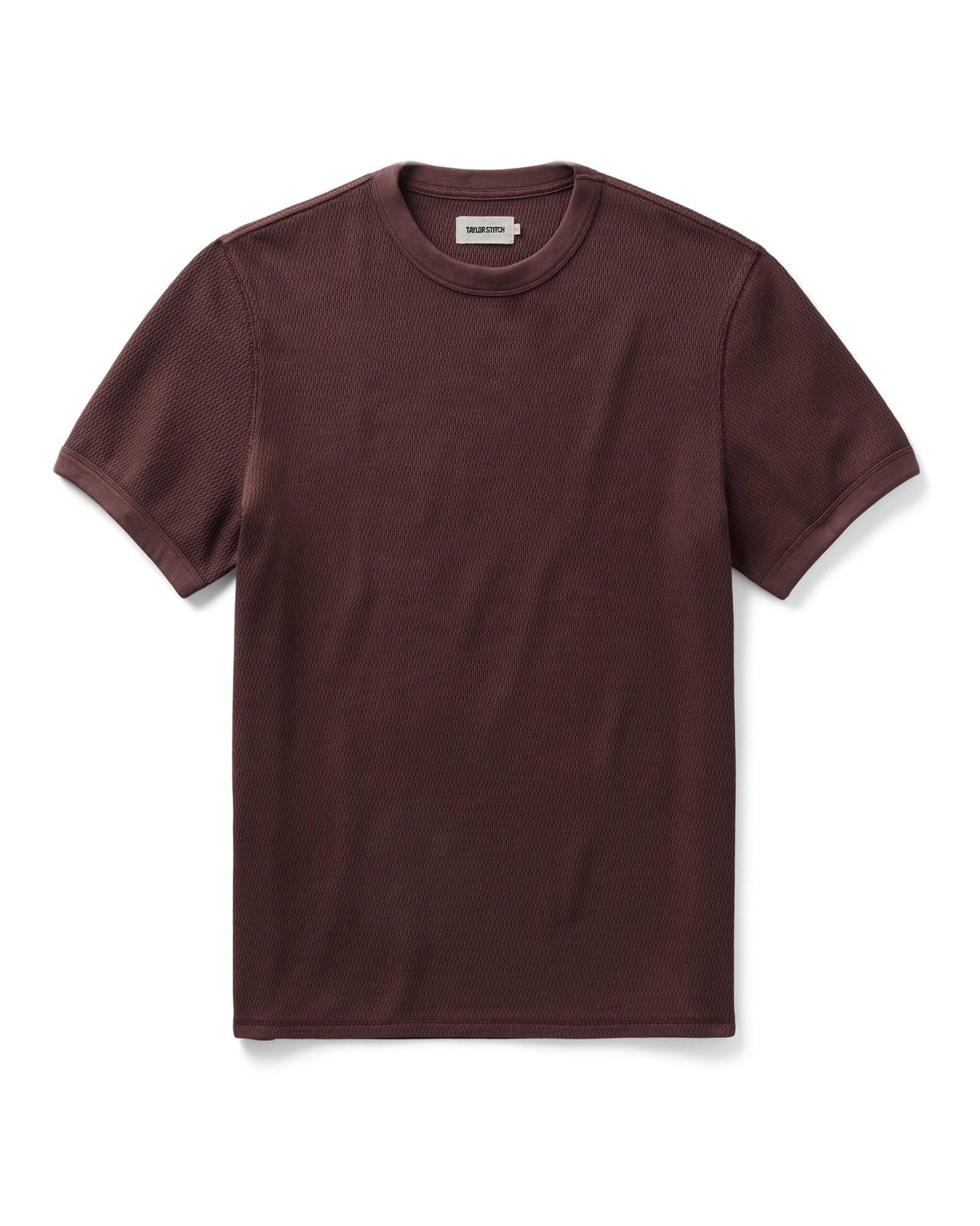 flatlay of The Organic Cotton Short Sleeve Crew in Burgundy Waffle, Knits by Taylor Stitch