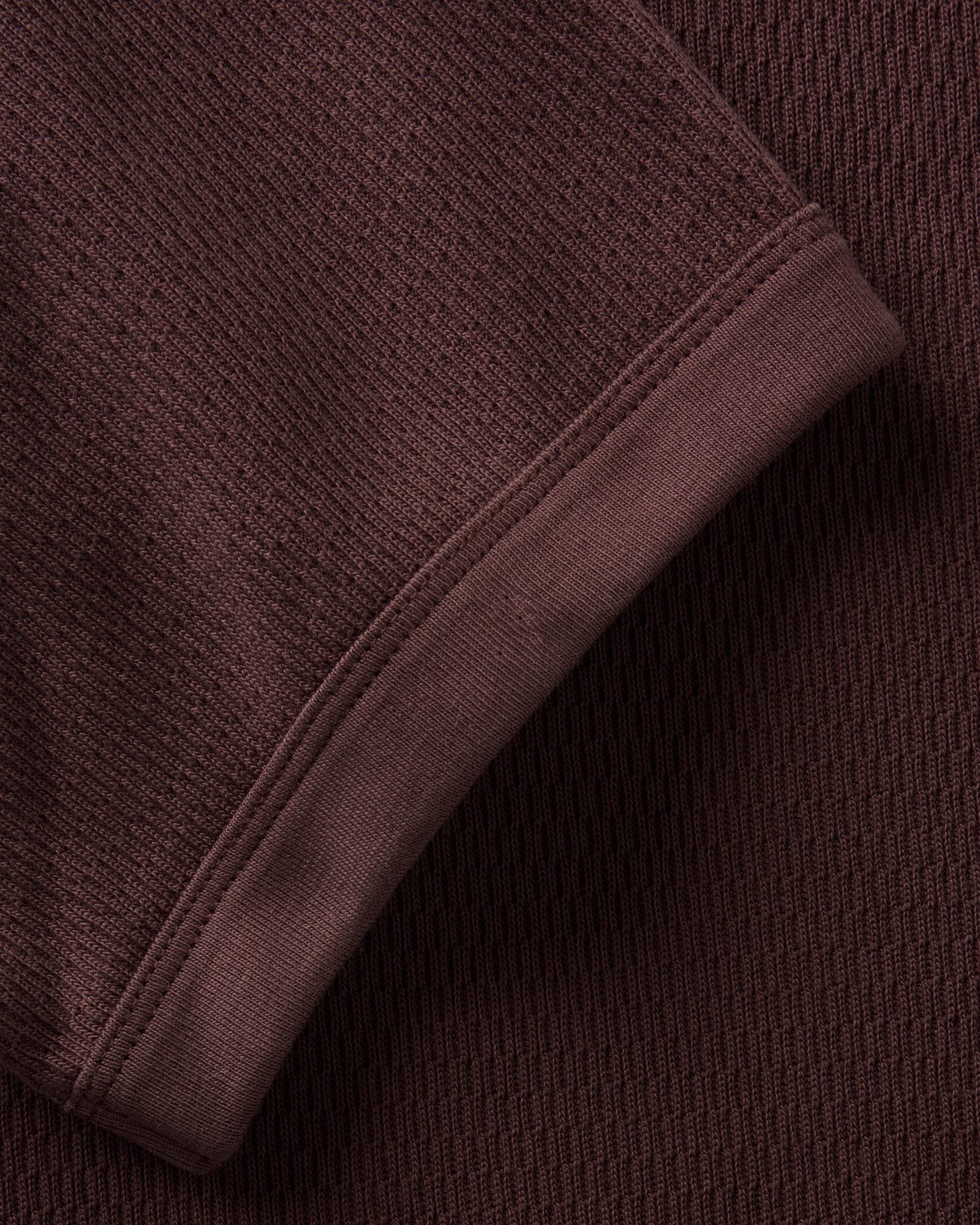 material shot of the sleeve on The Organic Cotton Short Sleeve Crew in Burgundy Waffle, Knits by Taylor Stitch