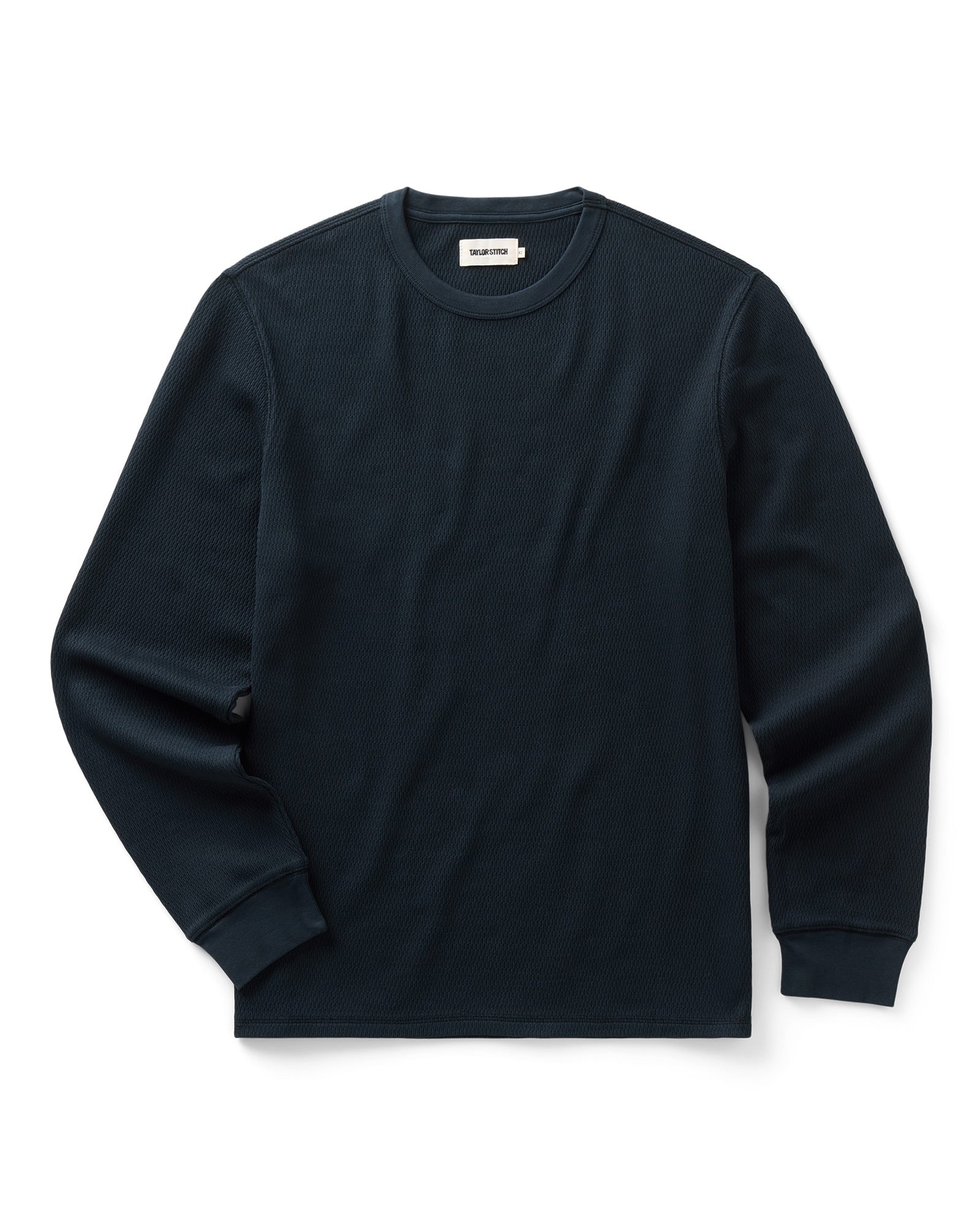 flatlay of The Organic Cotton Waffle Crew Dark Navy, Knits by Taylor Stitch